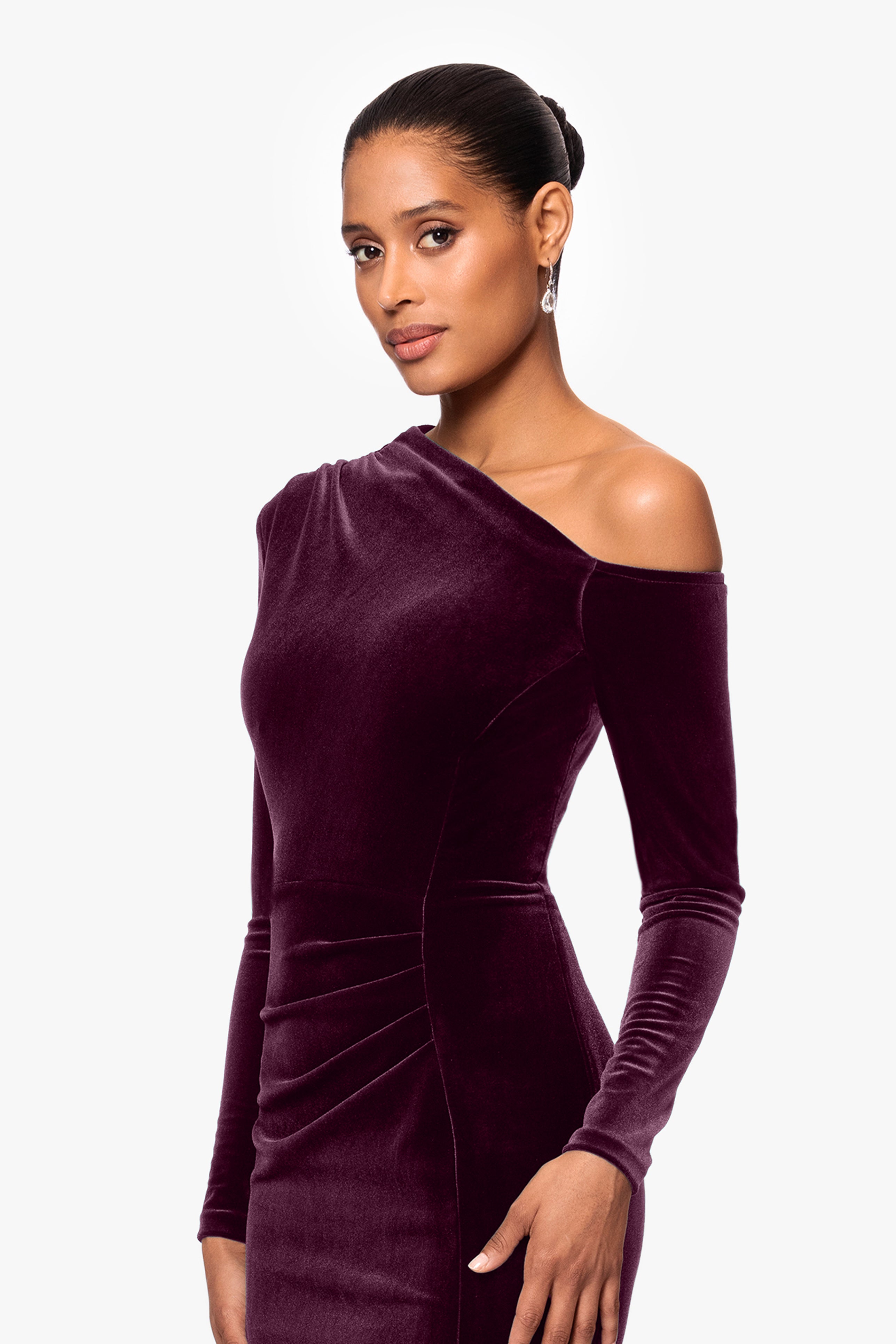 "Annette" Velvet Off Shoulder Long Sleeve Dress