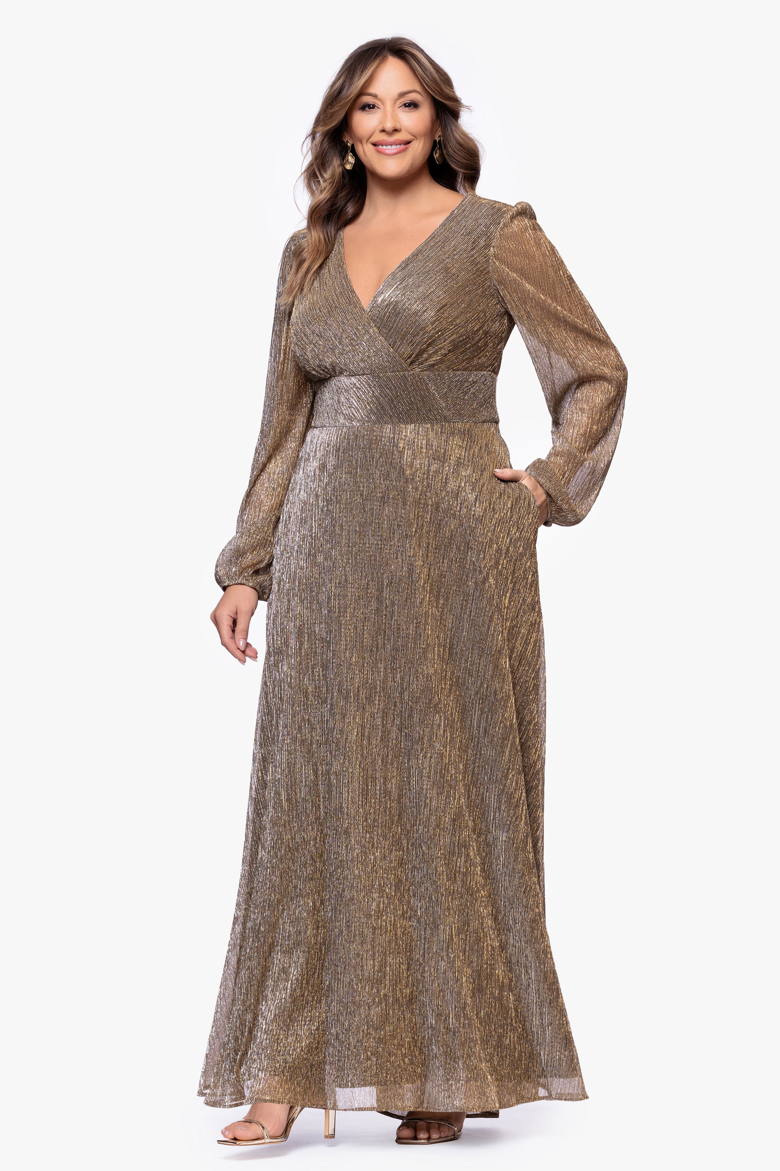 Plus "Alexa" Long Sleeve Metallic Knit Dress
