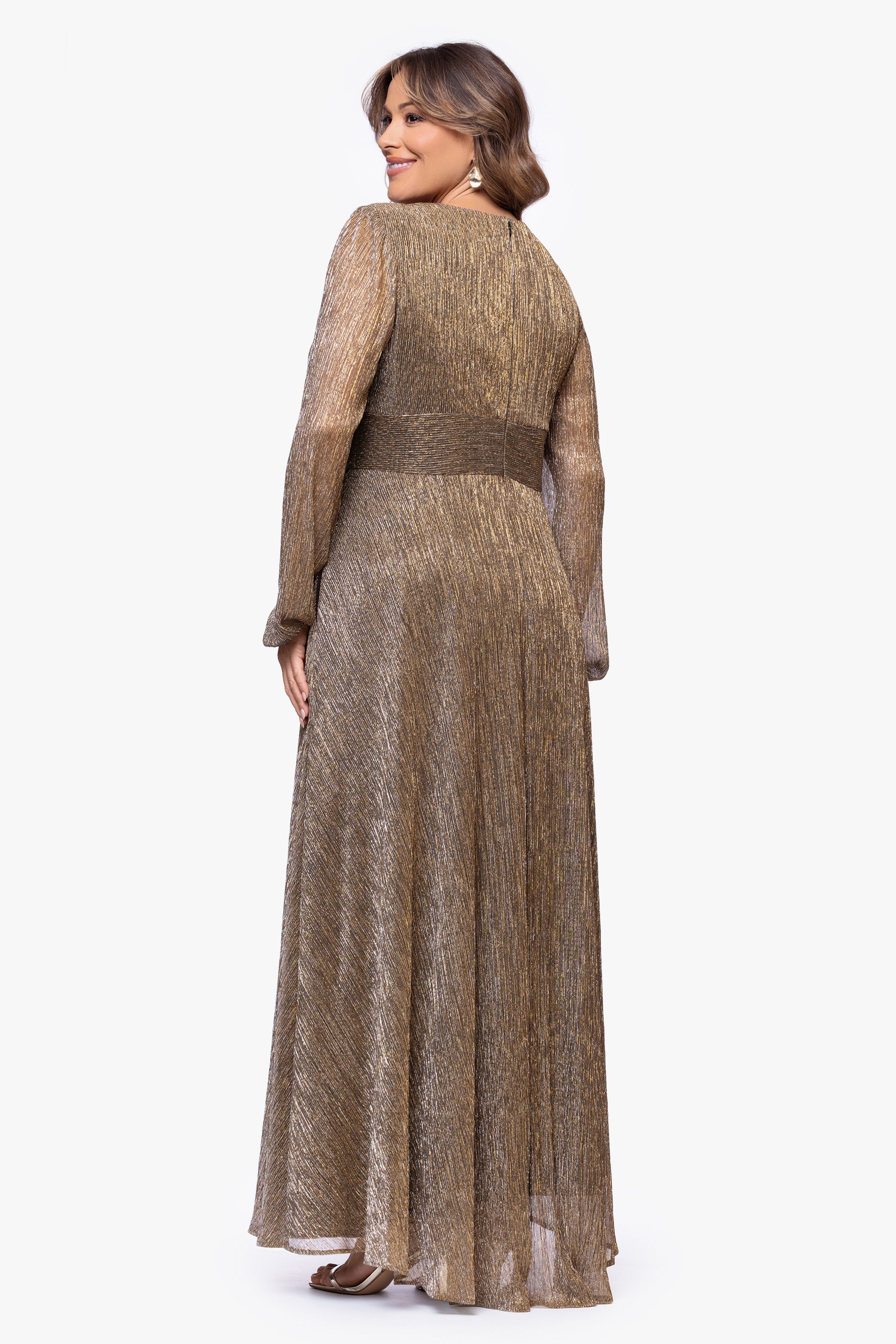 Plus "Alexa" Long Sleeve Metallic Knit Dress