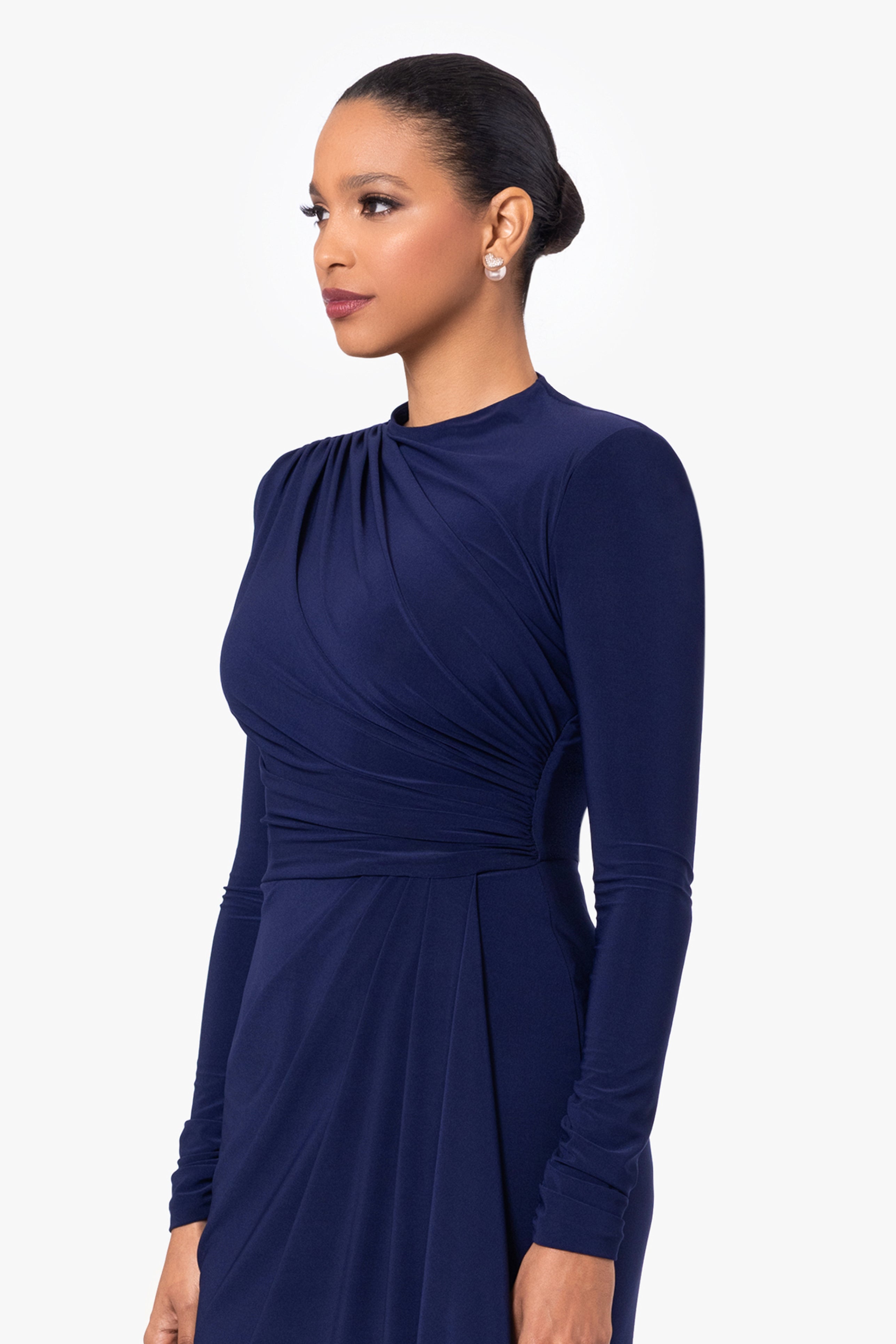 Jeanette Long Sleeve Stretch Knit Side Ruffle Dress | Betsy & Adam Wine / 12 Jeanette Long Sleeve Stretch Knit Side Ruffle Dress | Betsy & Adam Wine / 12