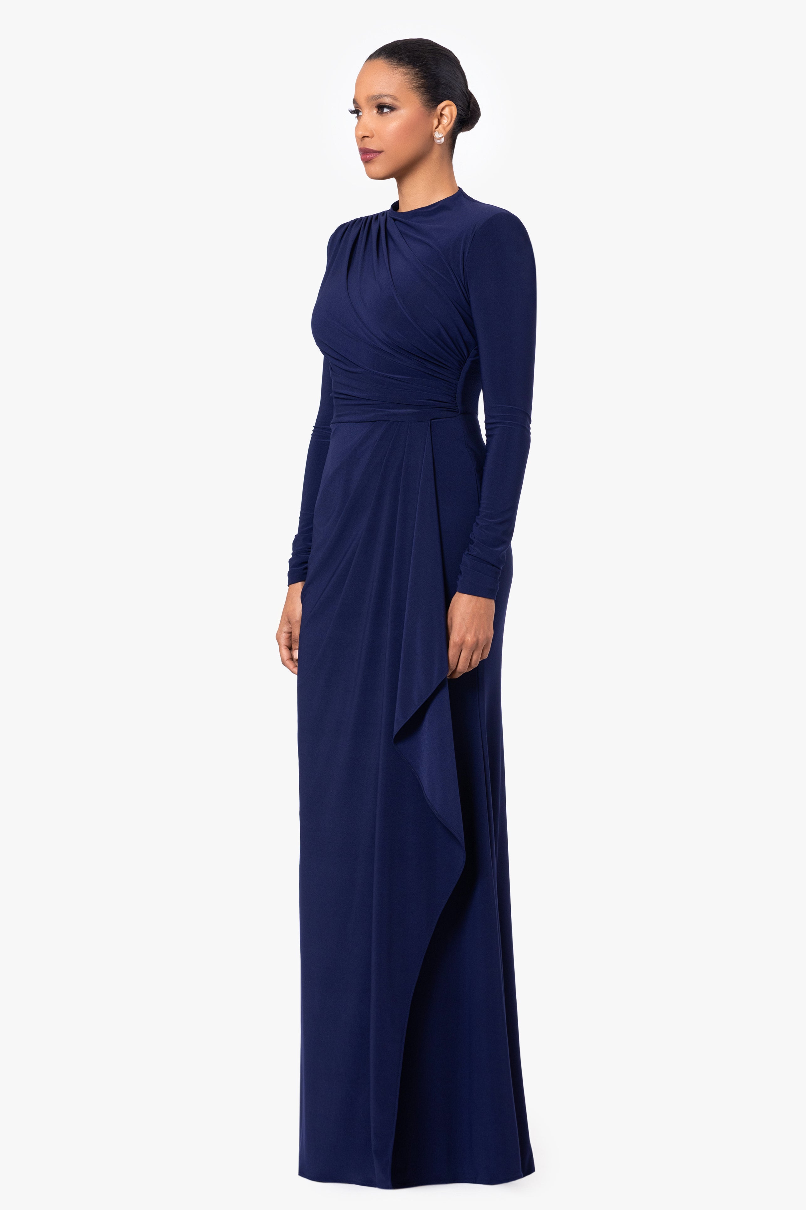 Betsy & Adam Women's Ruched Slit Long-Sleeve Dress - Navy - Size 8 Betsy & Adam Women's Ruched Slit Long-Sleeve Dress - Navy - Size 8