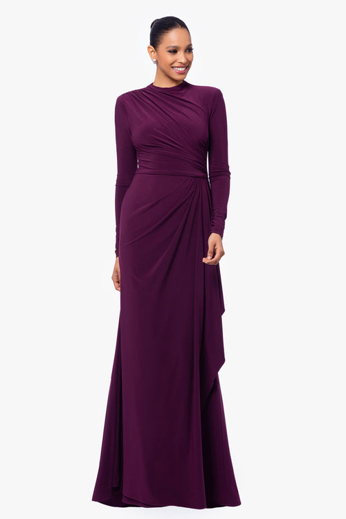 Printed Ruffle Detail Maxi Stretch Knit Dress main image 0