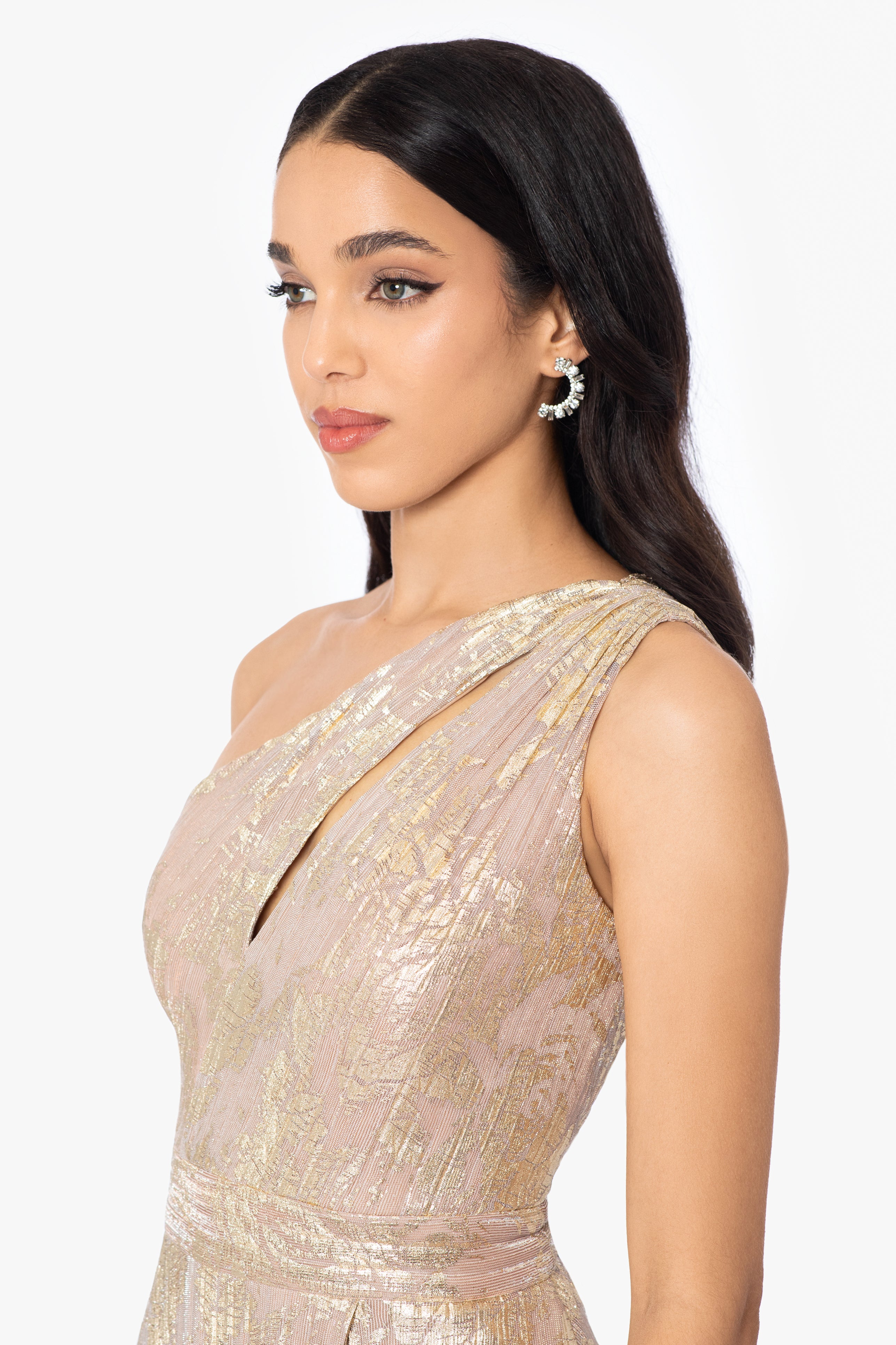 Zayna One Shoulder Floor Length Keyhole Dress - White/Pink/Gold / 2 Zayna One Shoulder Floor Length Keyhole Dress - White/Pink/Gold / 2