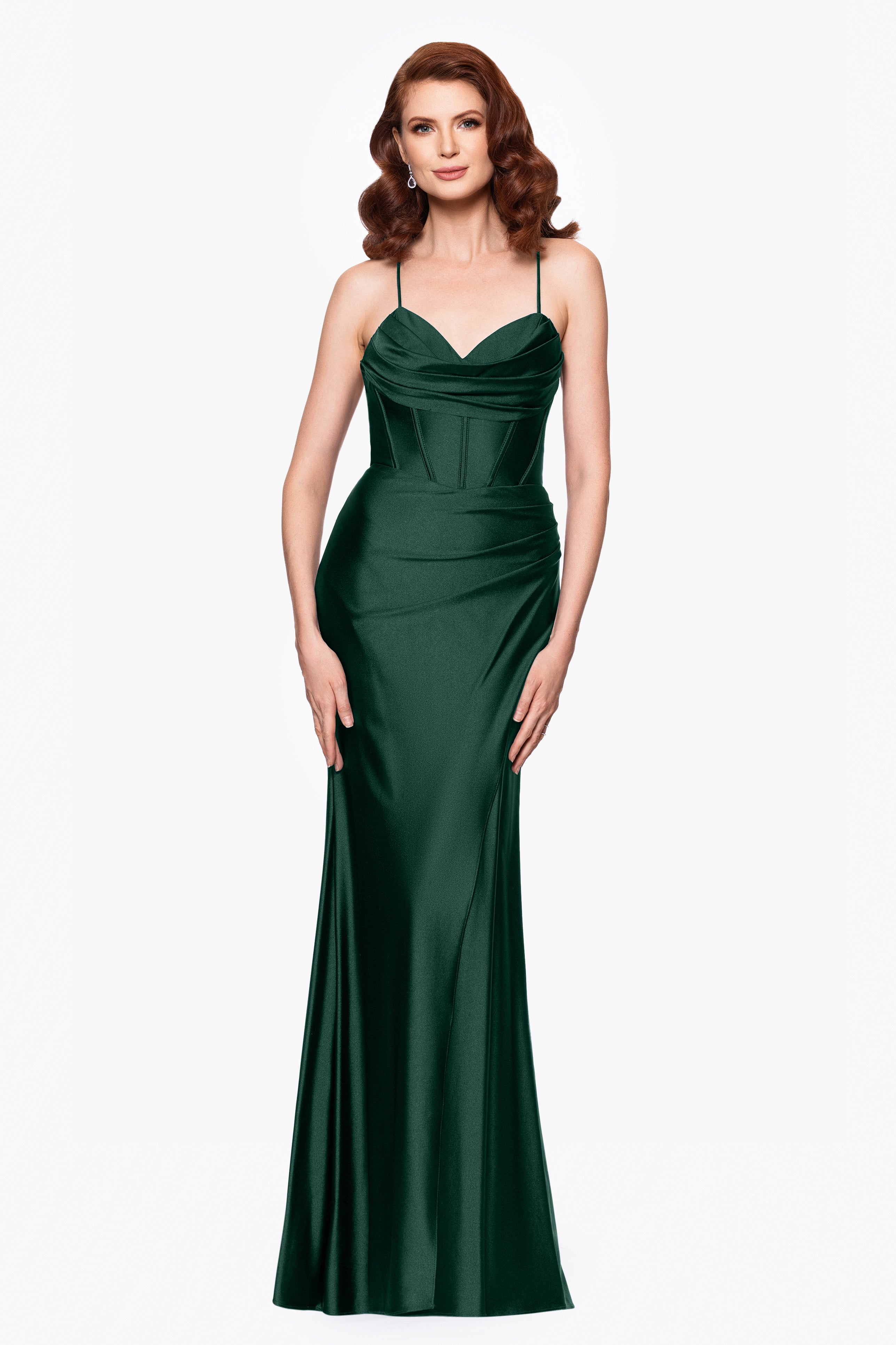 "Talia" Long Sateen Corset Lace Up Back Dress