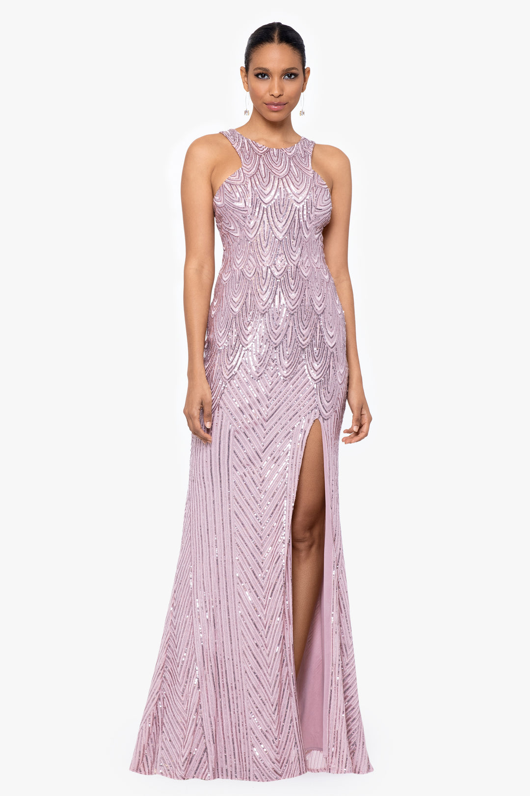 "Laurie" Long Sequin Placement Dress with Slit