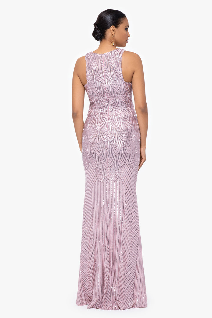 "Laurie" Long Sequin Placement Dress with Slit