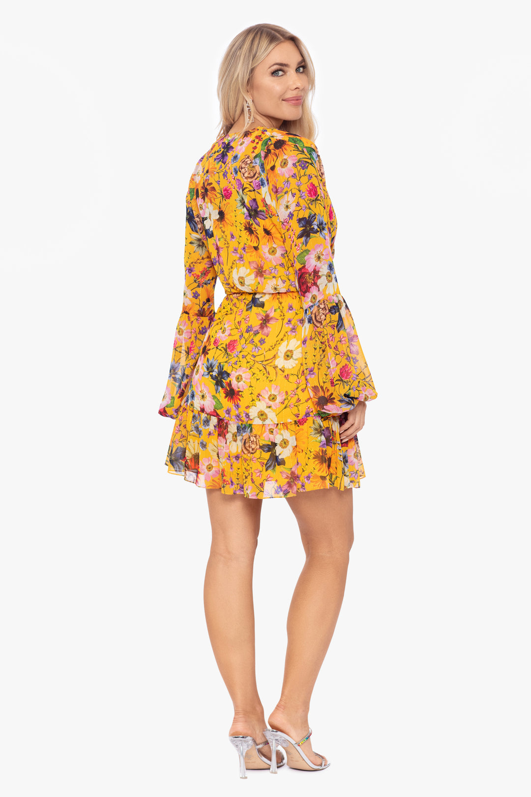 "Polly" Short Long Sleeve Floral Chiffon Dress