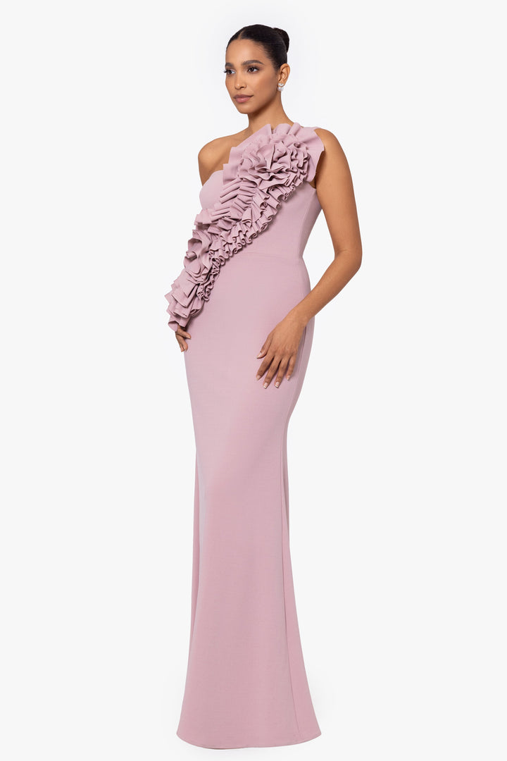 "Gianina" Long Scuba Crepe 3D Flower Dress