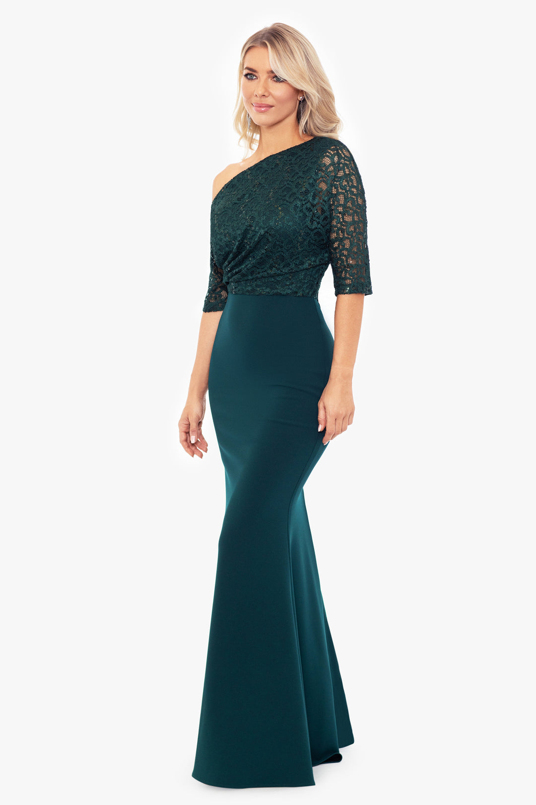 "Pippa" Lace Top with Scuba Crepe Skirt Long Dress