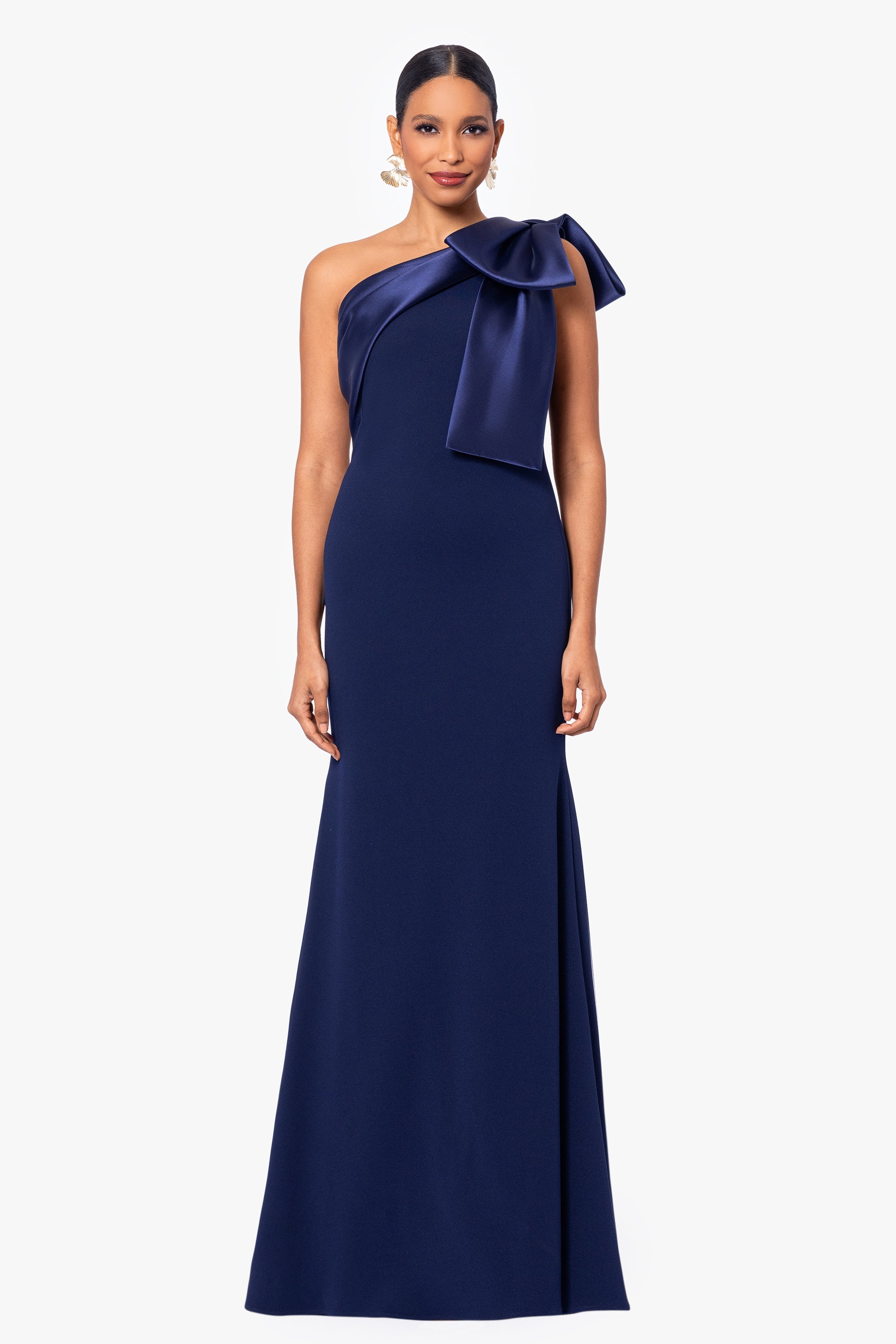 "Carmela" Scuba Crepe Satin Bow Dress