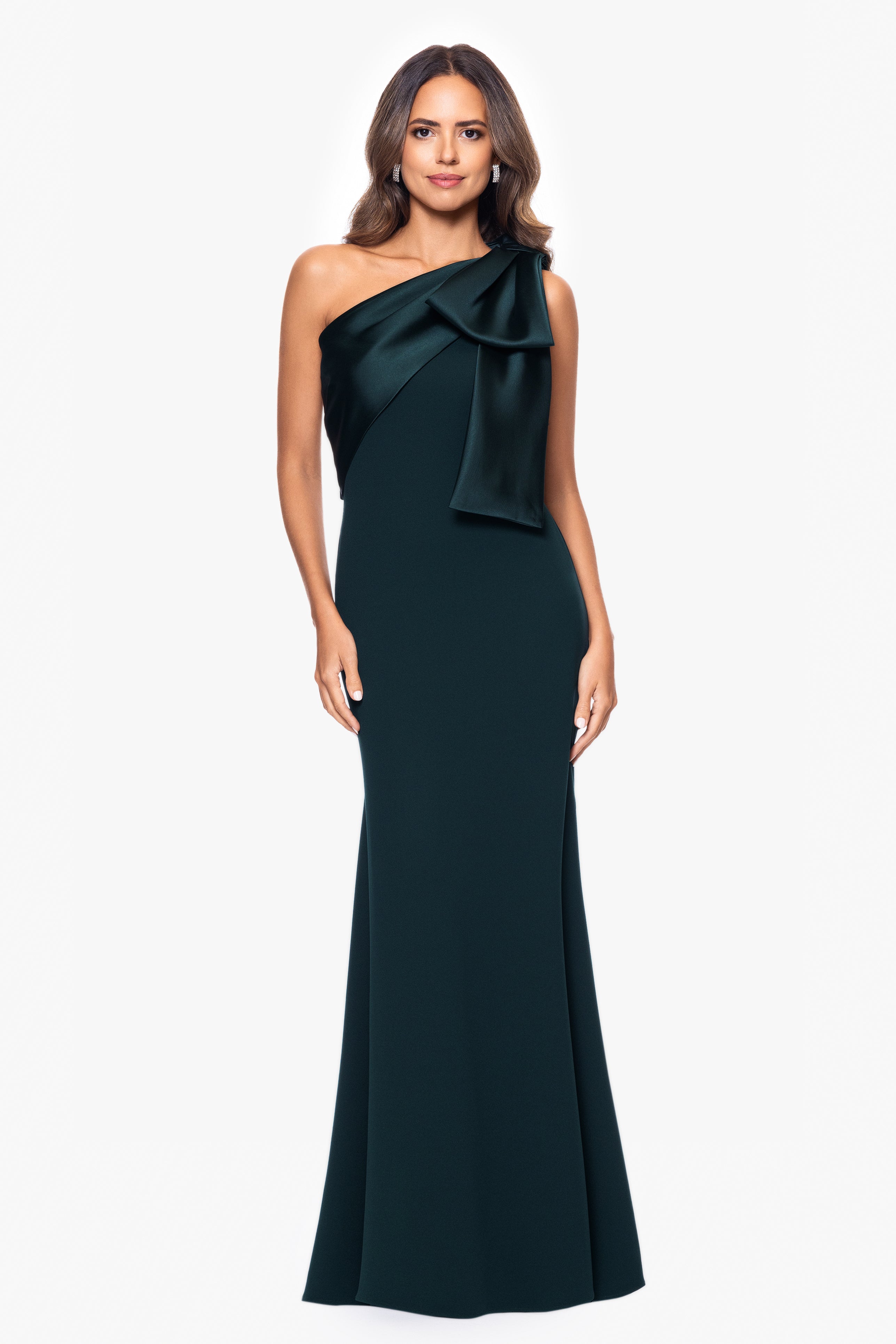 Carmela" Long Scuba Crepe Dress with Satin Bow – Betsy & Adam