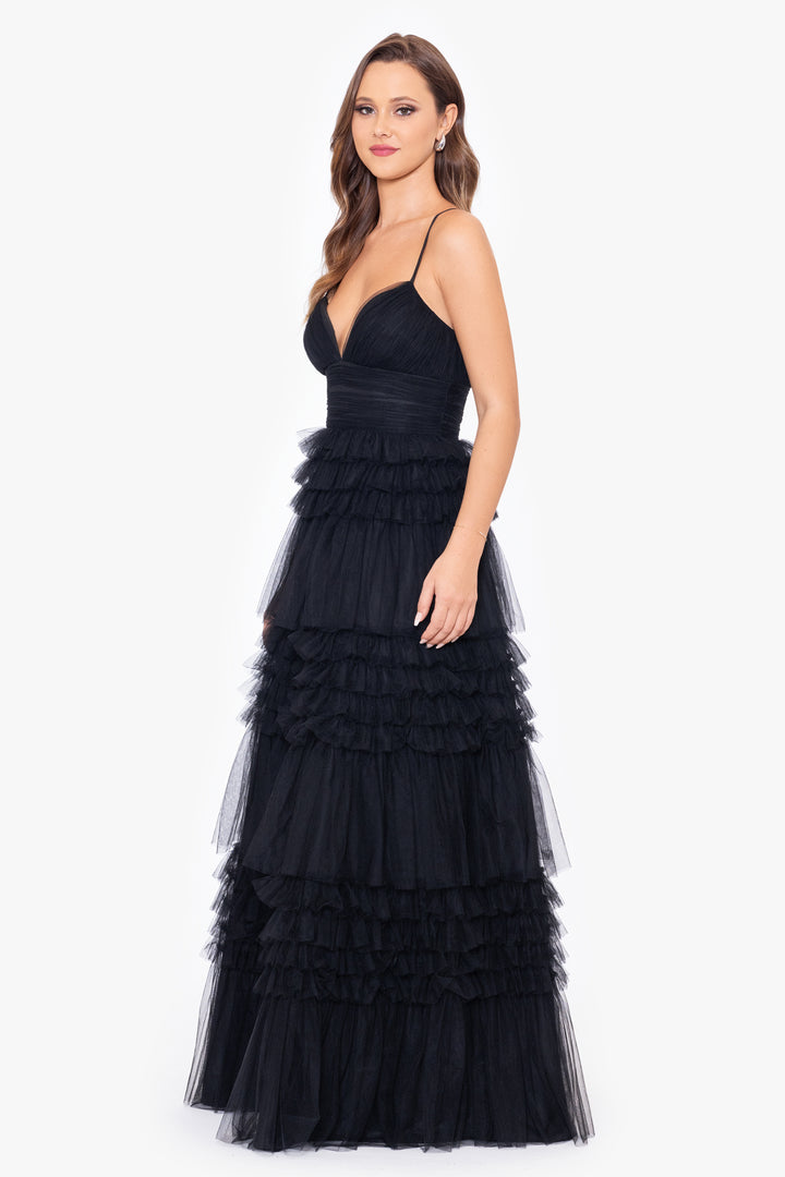 "Rina" Tiered Mesh Sweetheart Neckline Gown