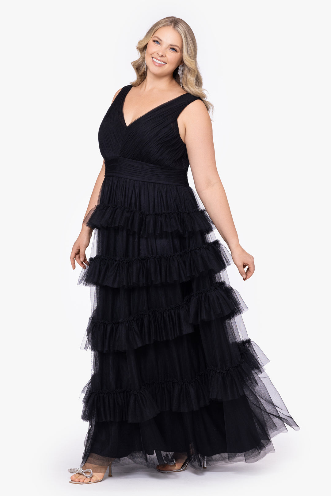 Plus "Autumn" Mesh Tiered V-Neck Gown