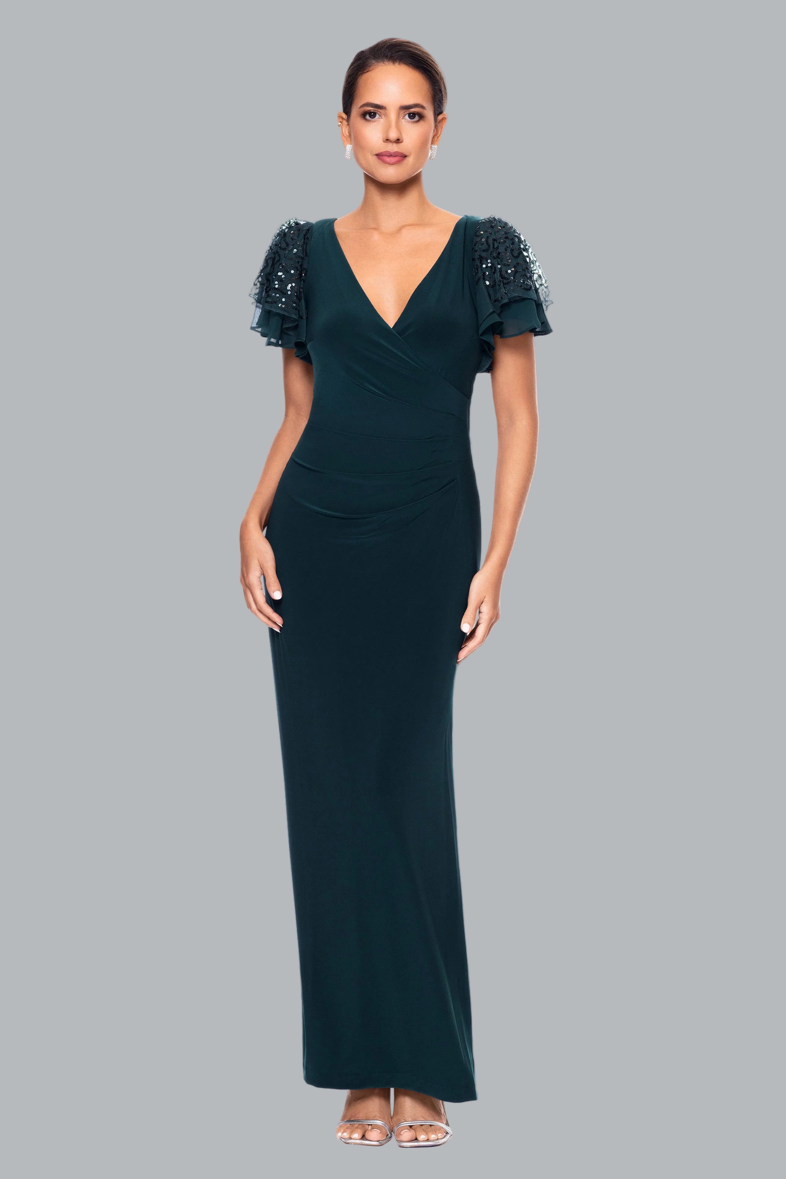 Jennifer" Long Jersey Knit Sequin Sleeve Dress Jennifer" Long Jersey Knit Sequin Sleeve Dress