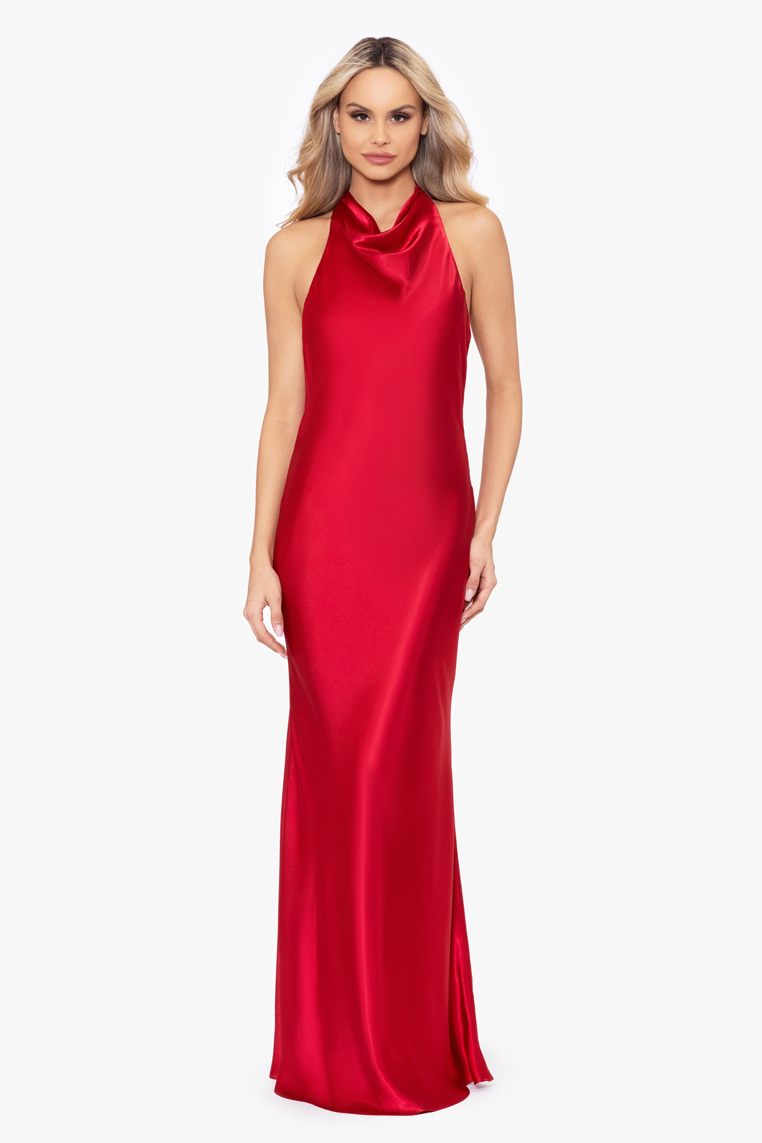 "Shannon" Halter Necktie Floor Length Dress