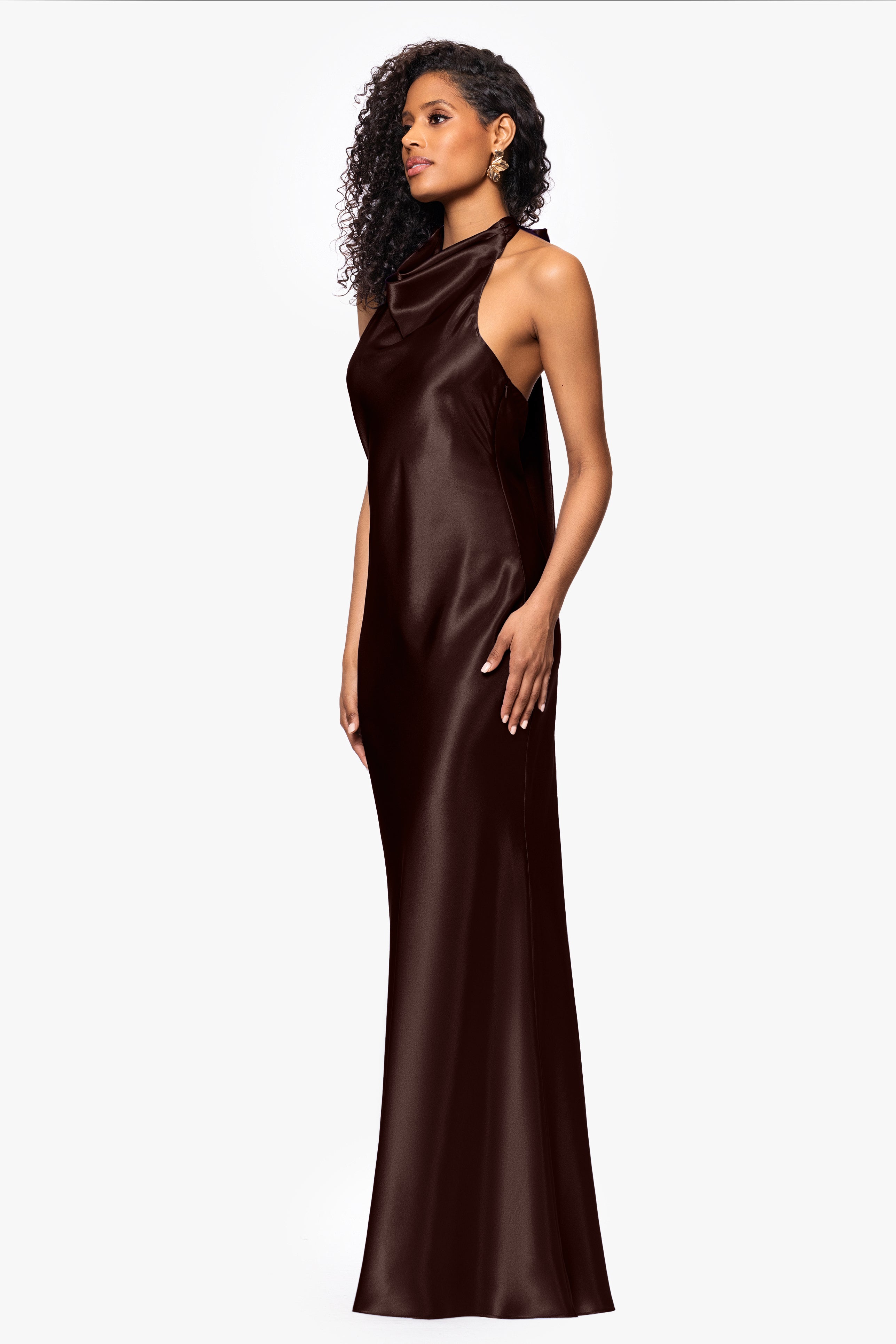 "Shannon" Halter Necktie Floor Length Dress