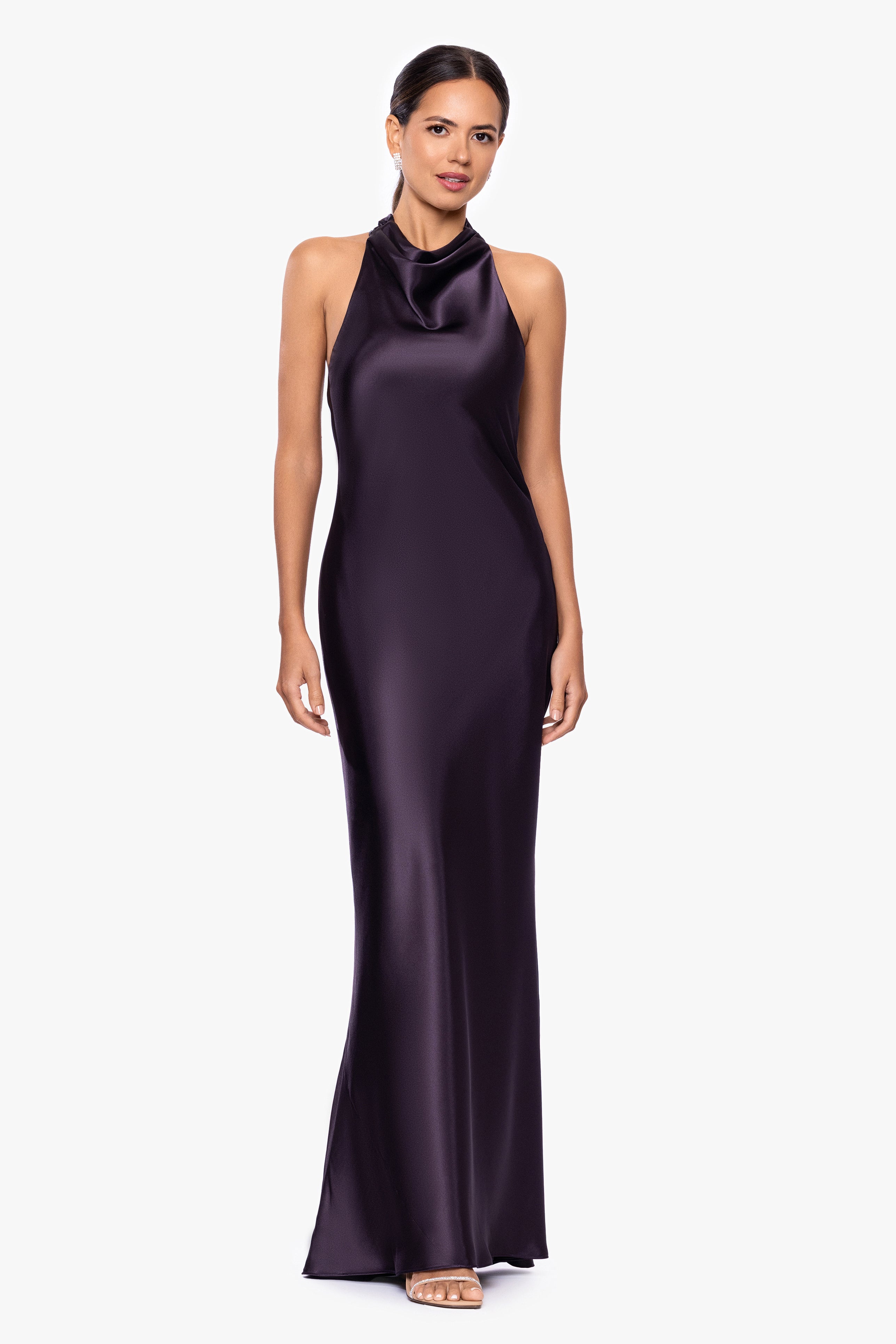 "Shannon" Halter Necktie Floor Length Dress