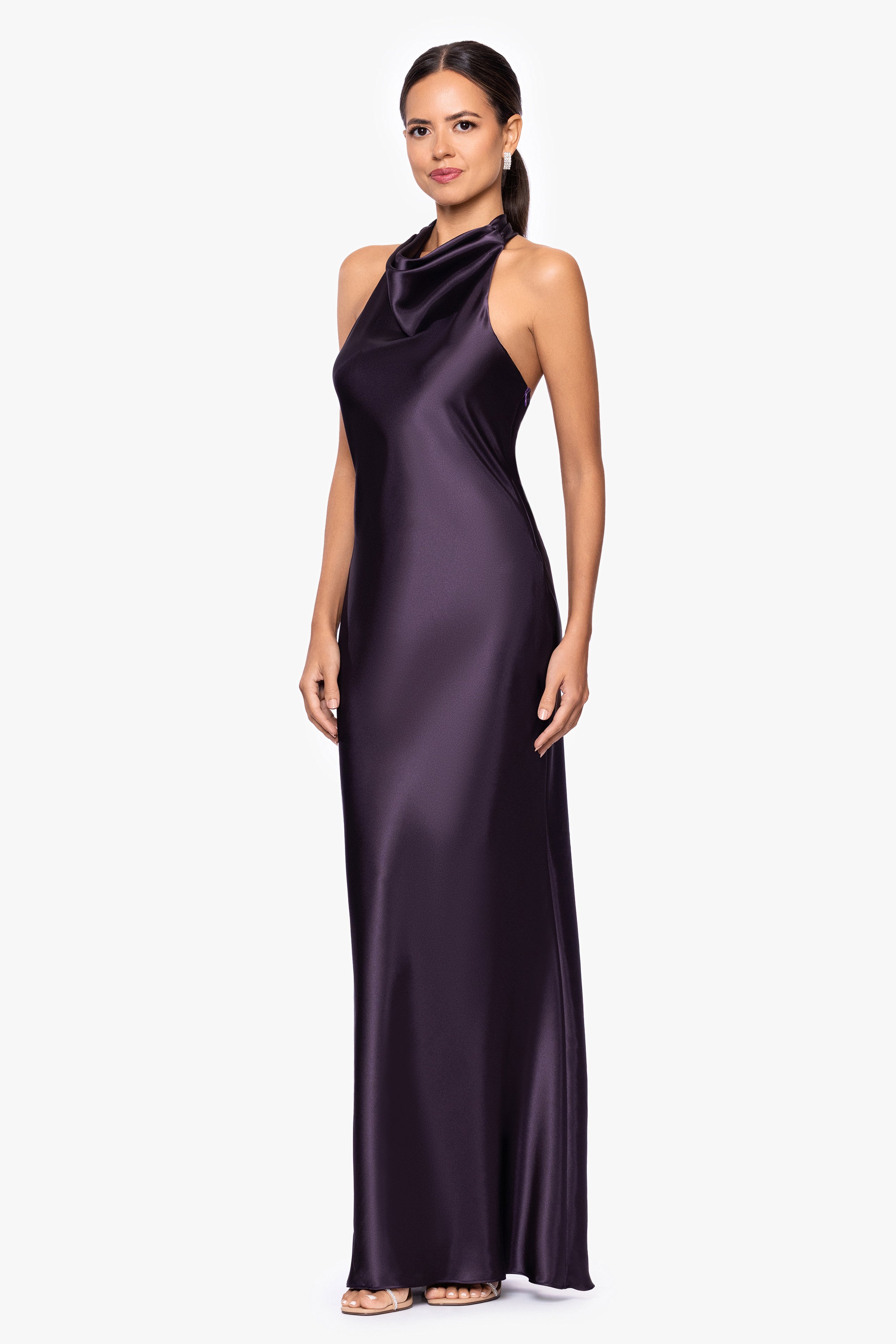 "Shannon" Halter Necktie Floor Length Dress