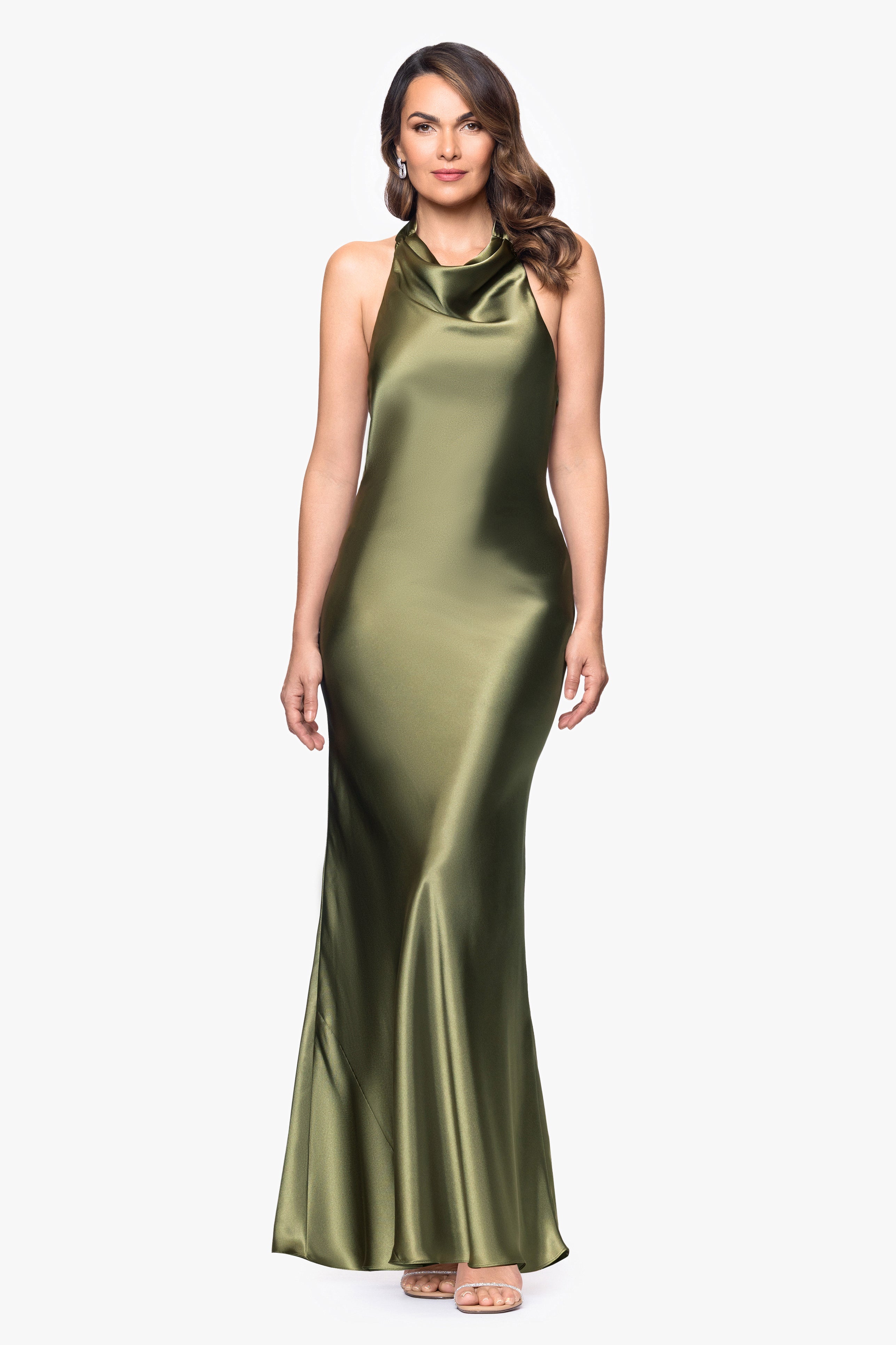 Petite "Shannon" Halter Necktie Floor Length Dress