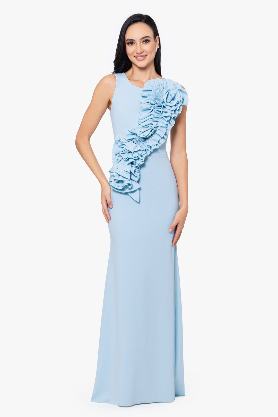 "CeCe" Long Scuba Crepe 3D Flower Dress