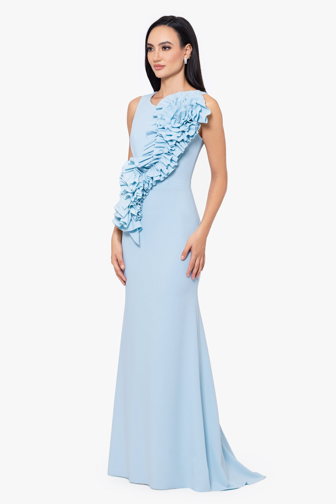 "CeCe" Long Scuba Crepe 3D Flower Dress