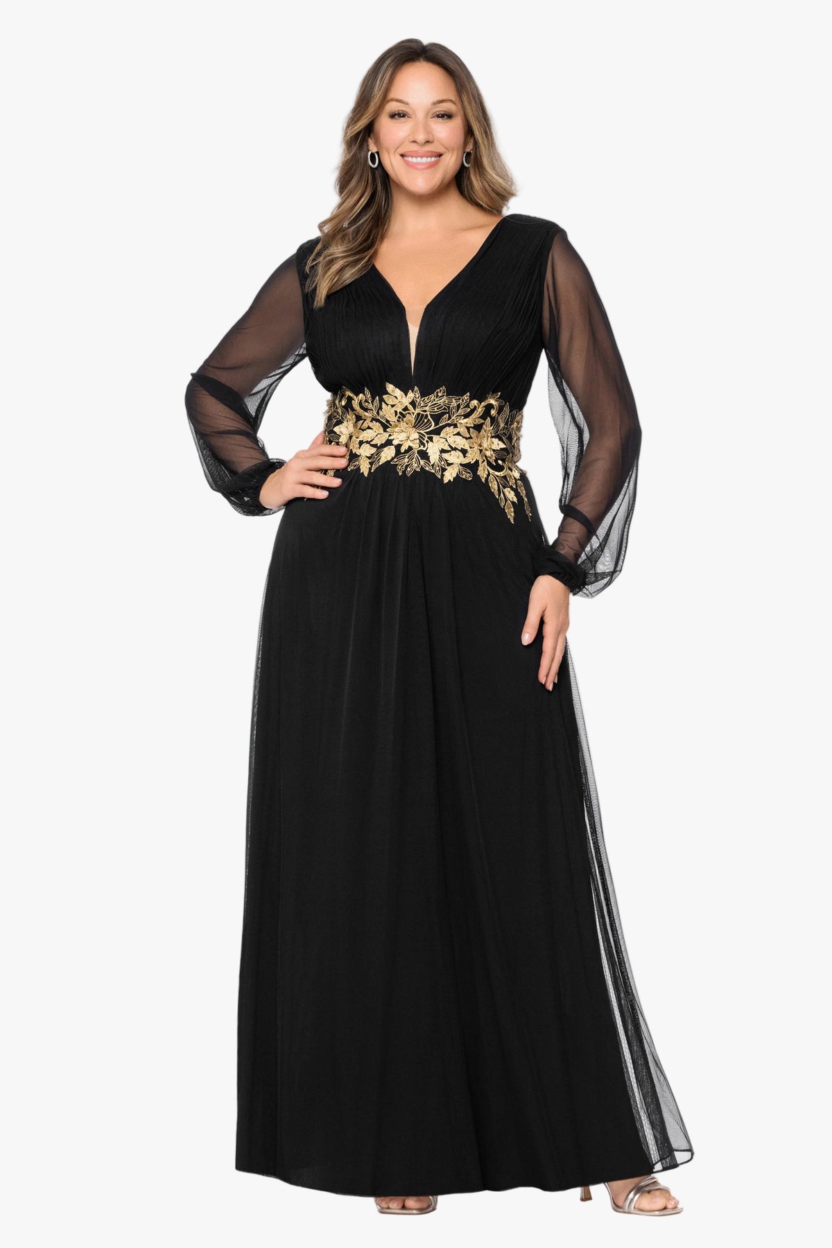 Plus "Rebecca" Mesh Long Sleeve Dress