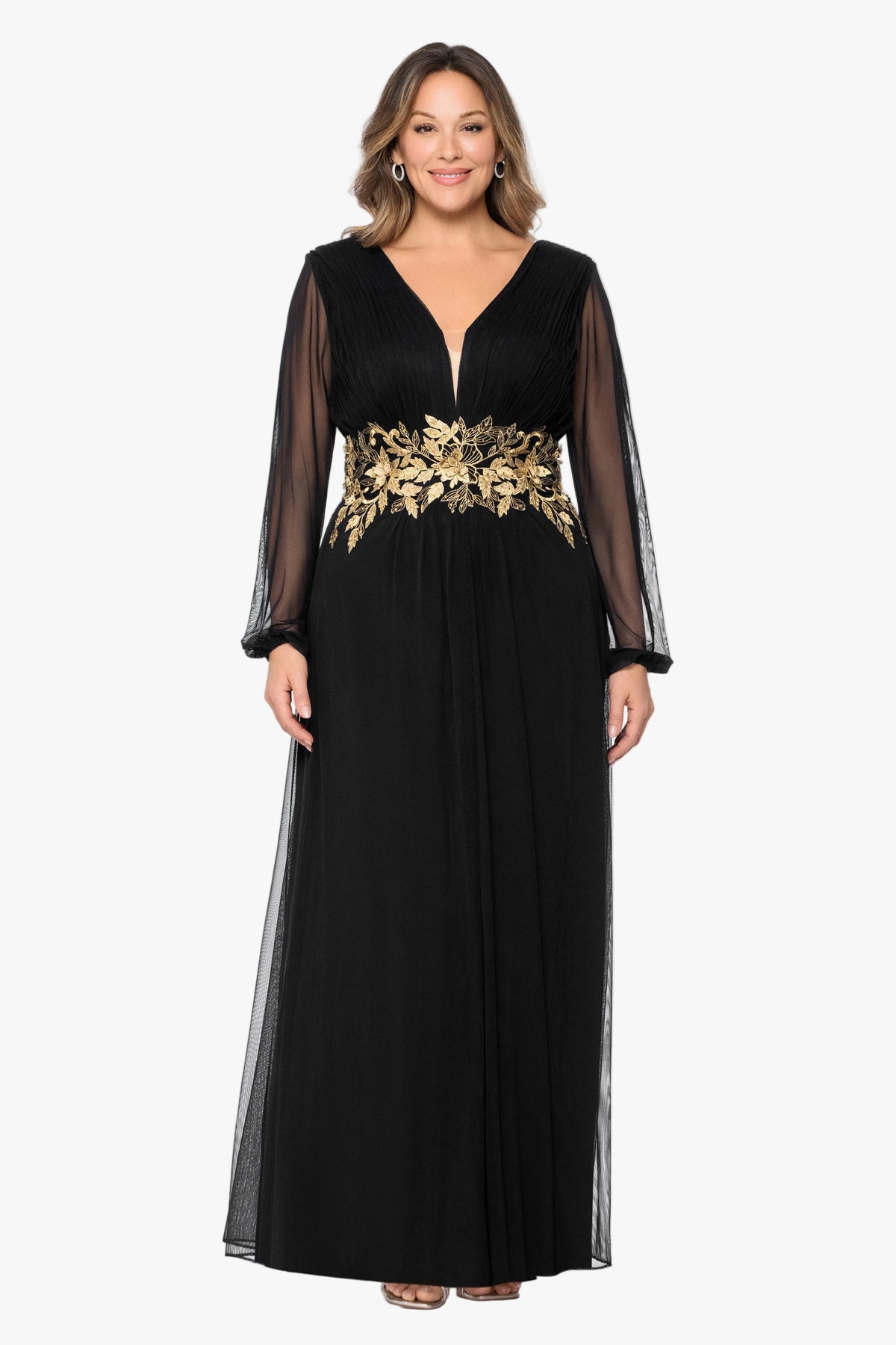 Plus "Rebecca" Mesh Long Sleeve Dress