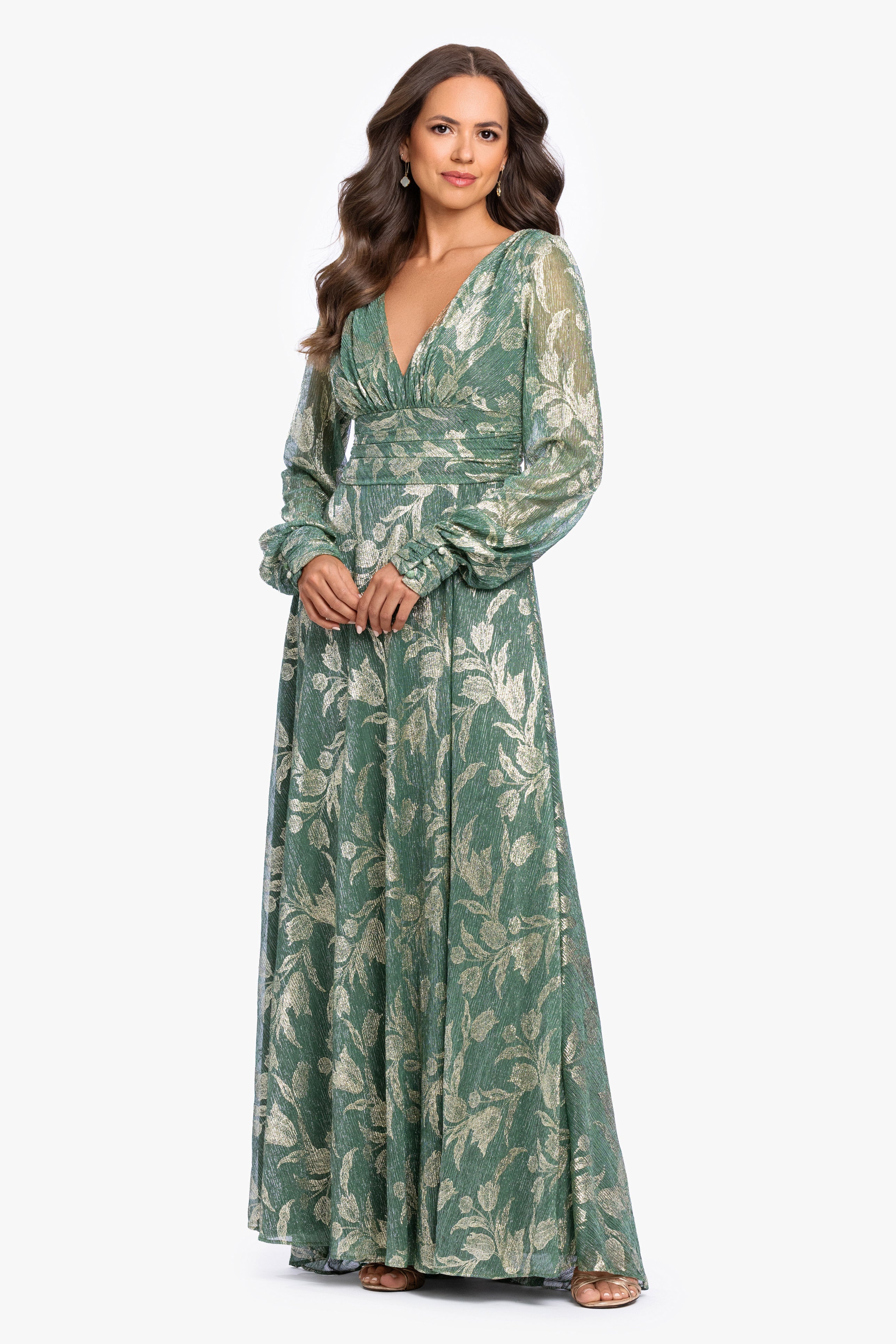 “Molly” Metallic Long Sleeve V-Neck Dress