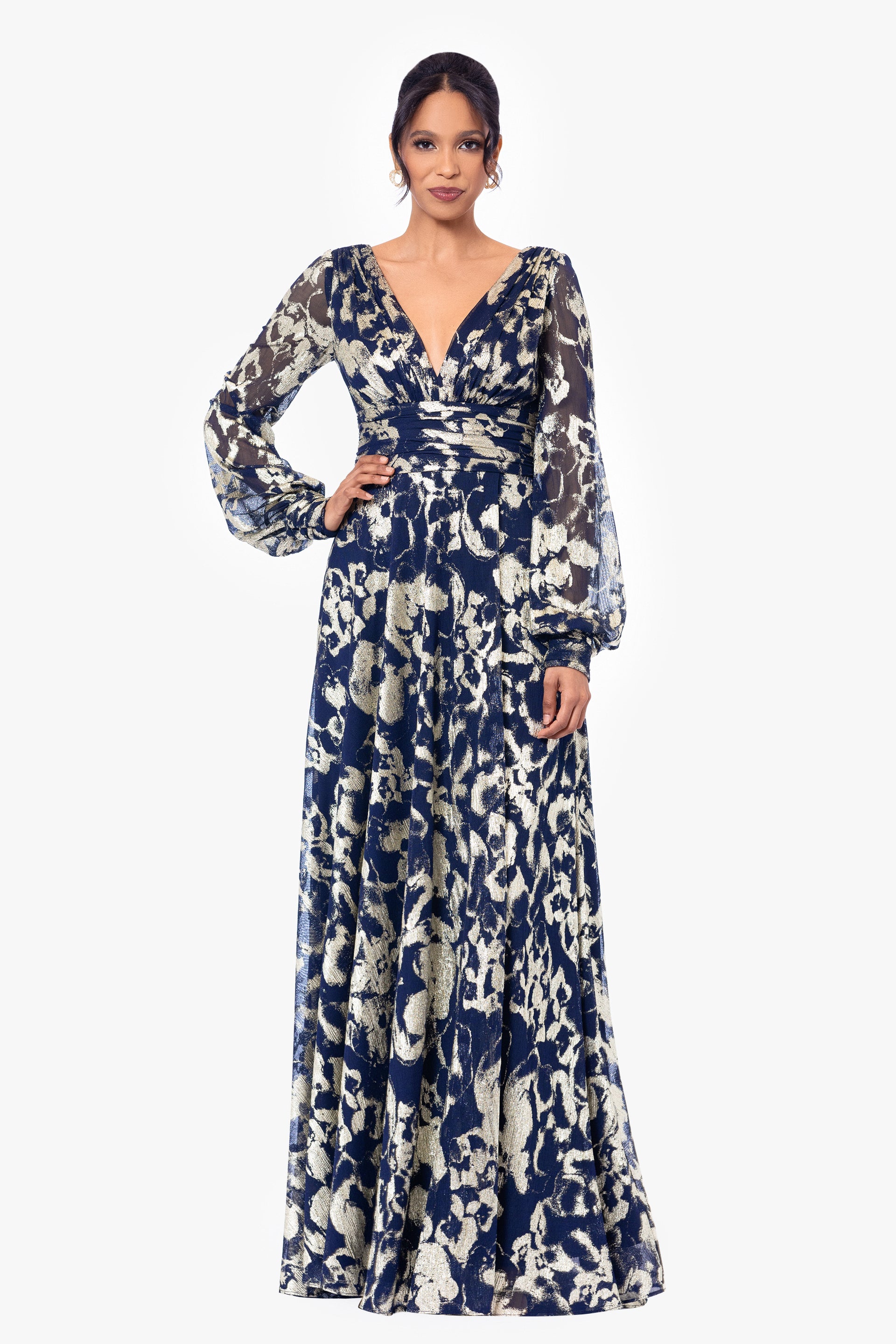 "Annabelle" Foil Long Mesh Sleeve Dress