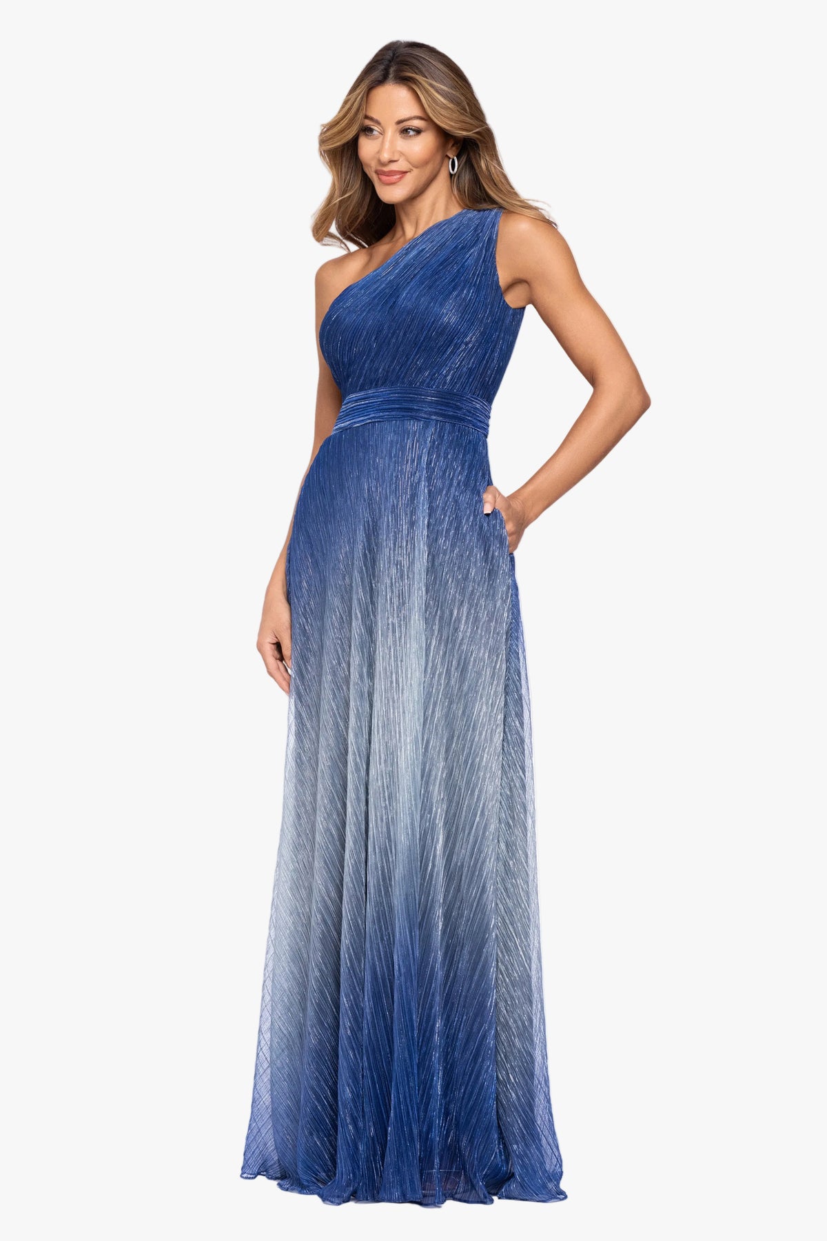 Petite "Mia" Ombre Crinkle One Shoulder Dress