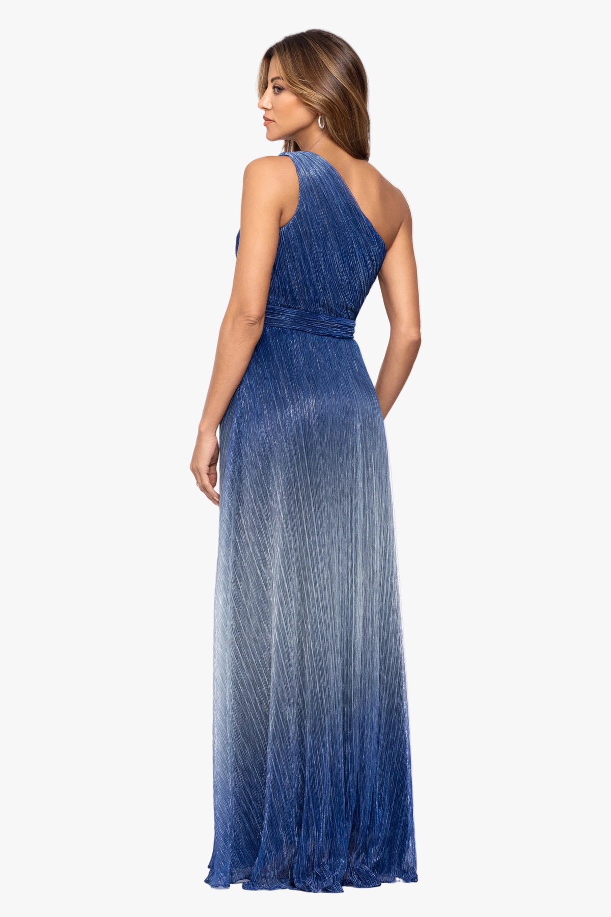 Petite "Mia" Ombre Crinkle One Shoulder Dress