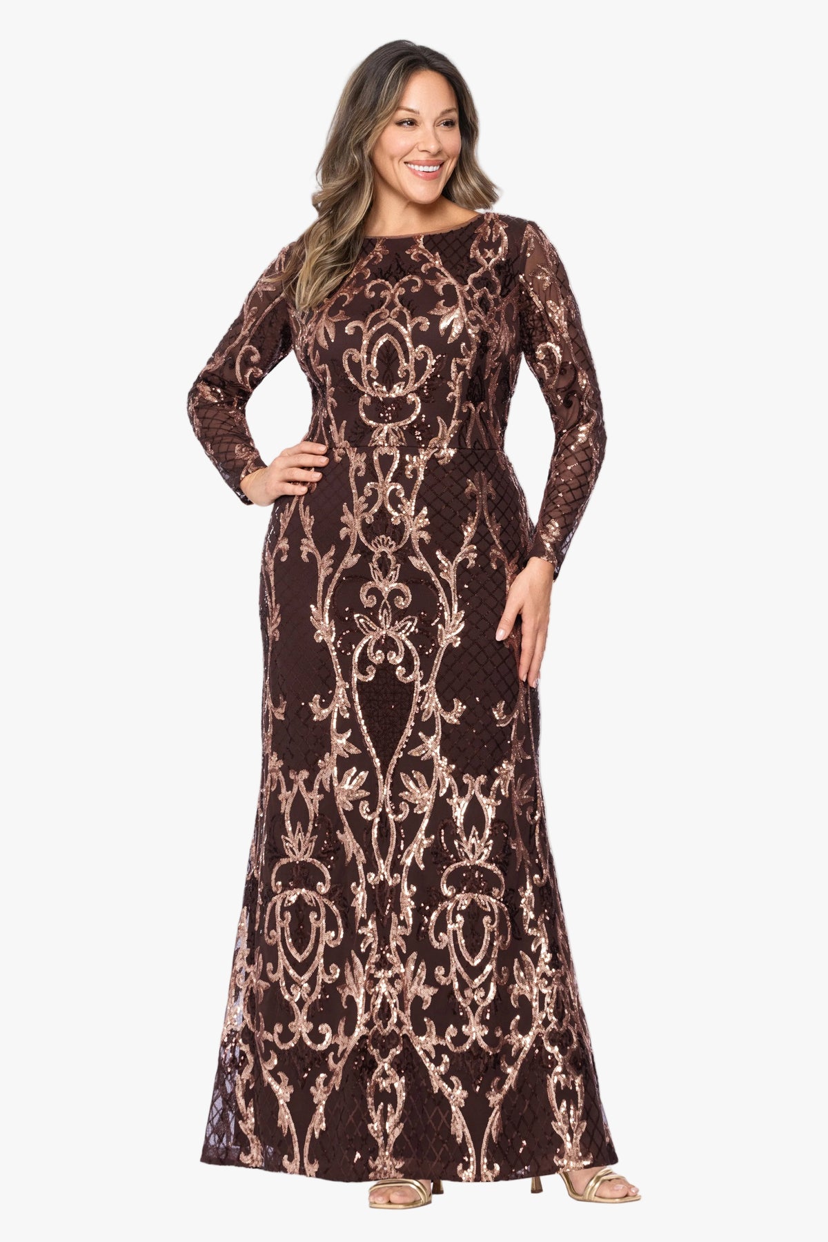 Plus "Nara" Placement Sequin Long Sleeve Dress