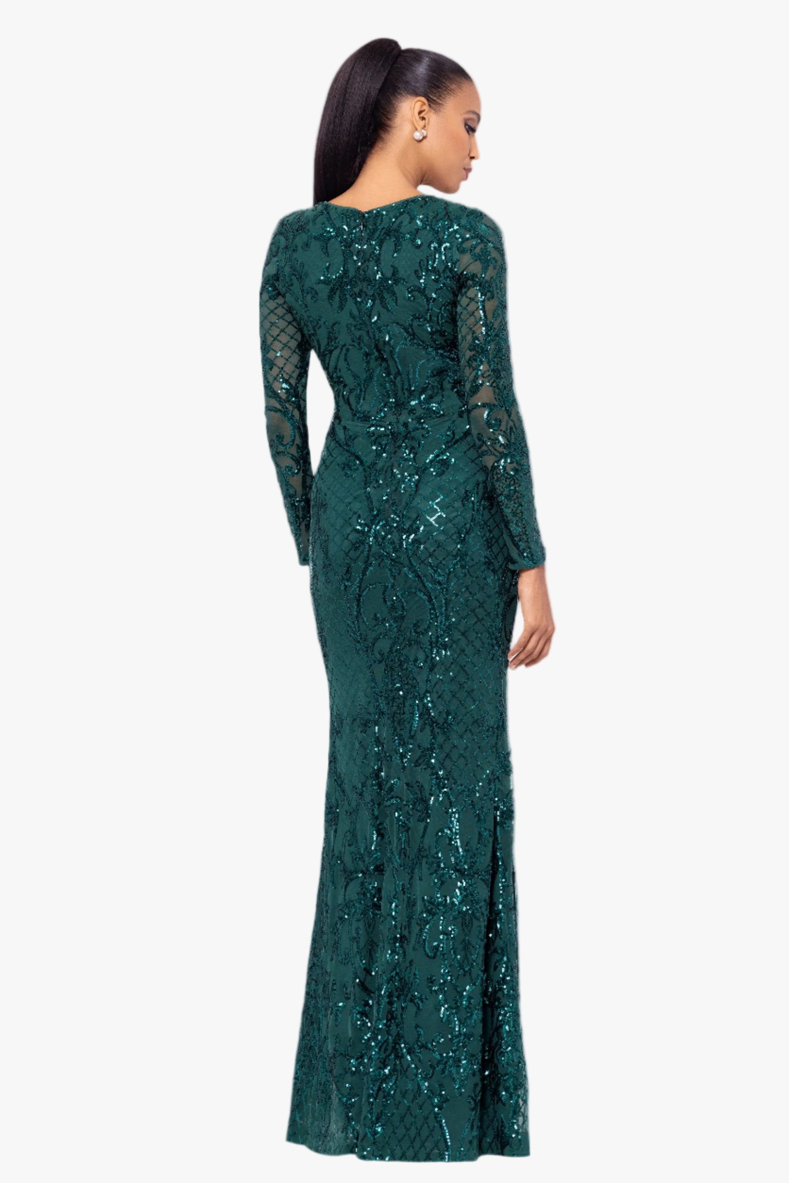 "Nara" Placement Sequin Long Sleeve Dress
