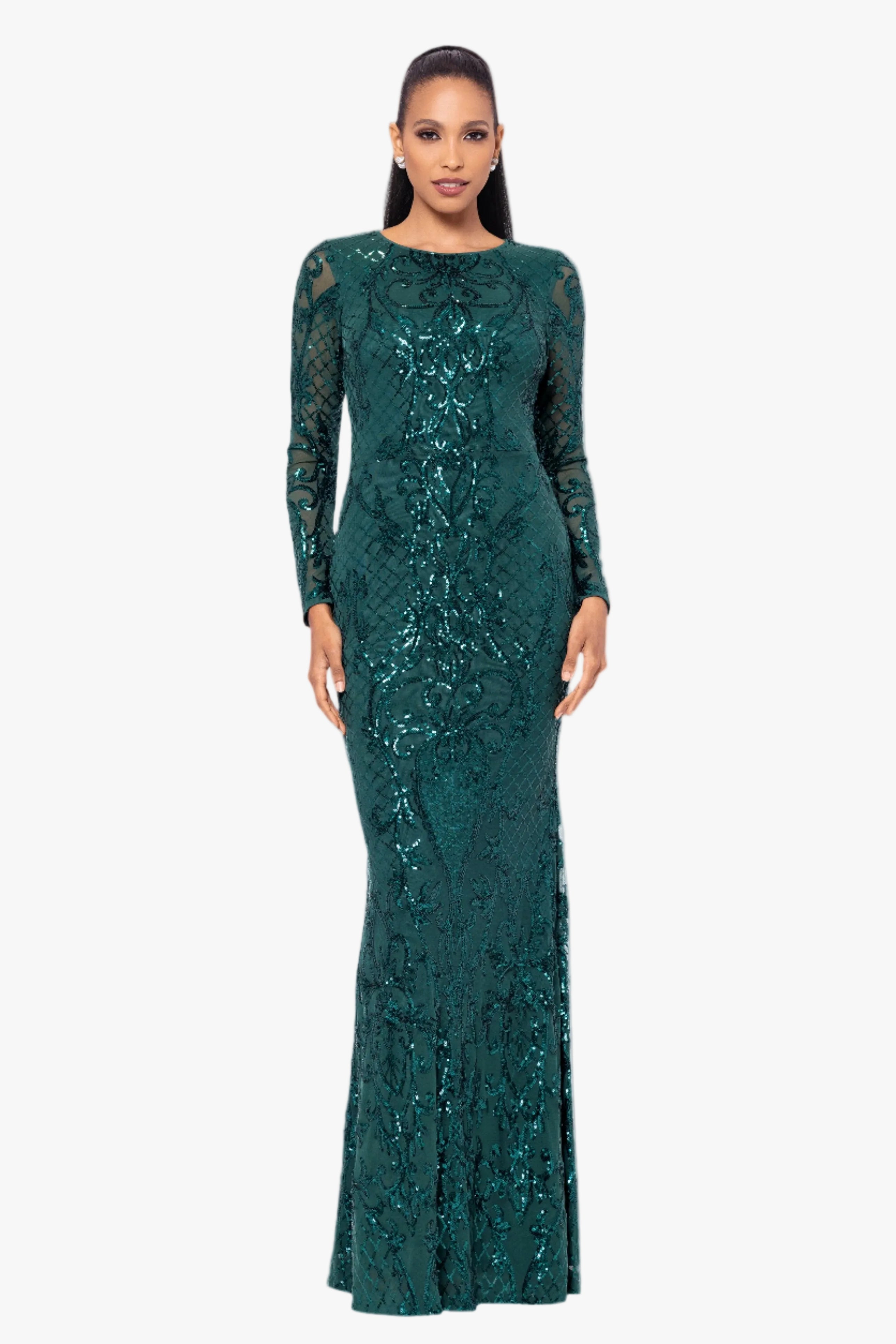"Nara" Placement Sequin Long Sleeve Dress