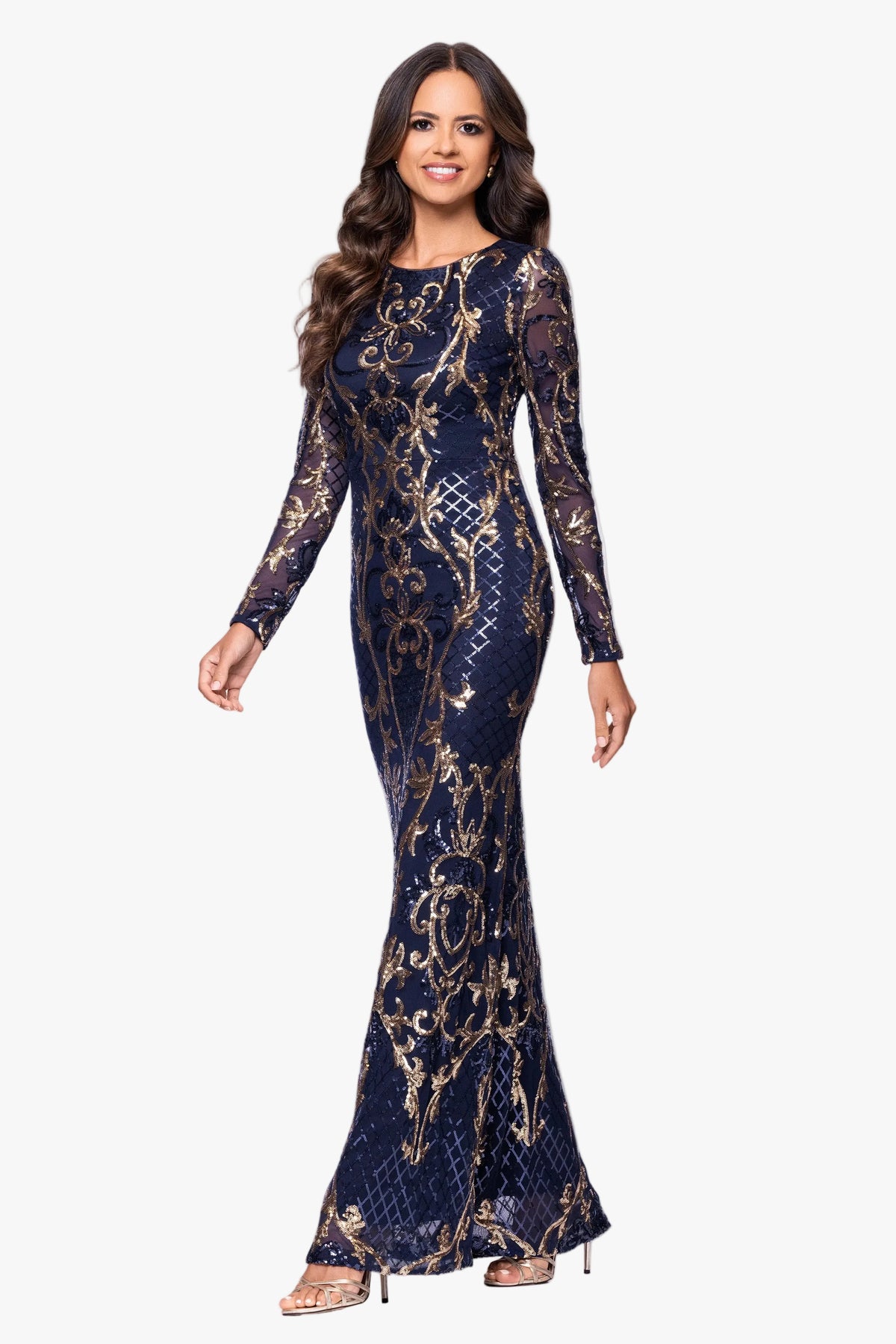 "Nara" Placement Sequin Long Sleeve Dress