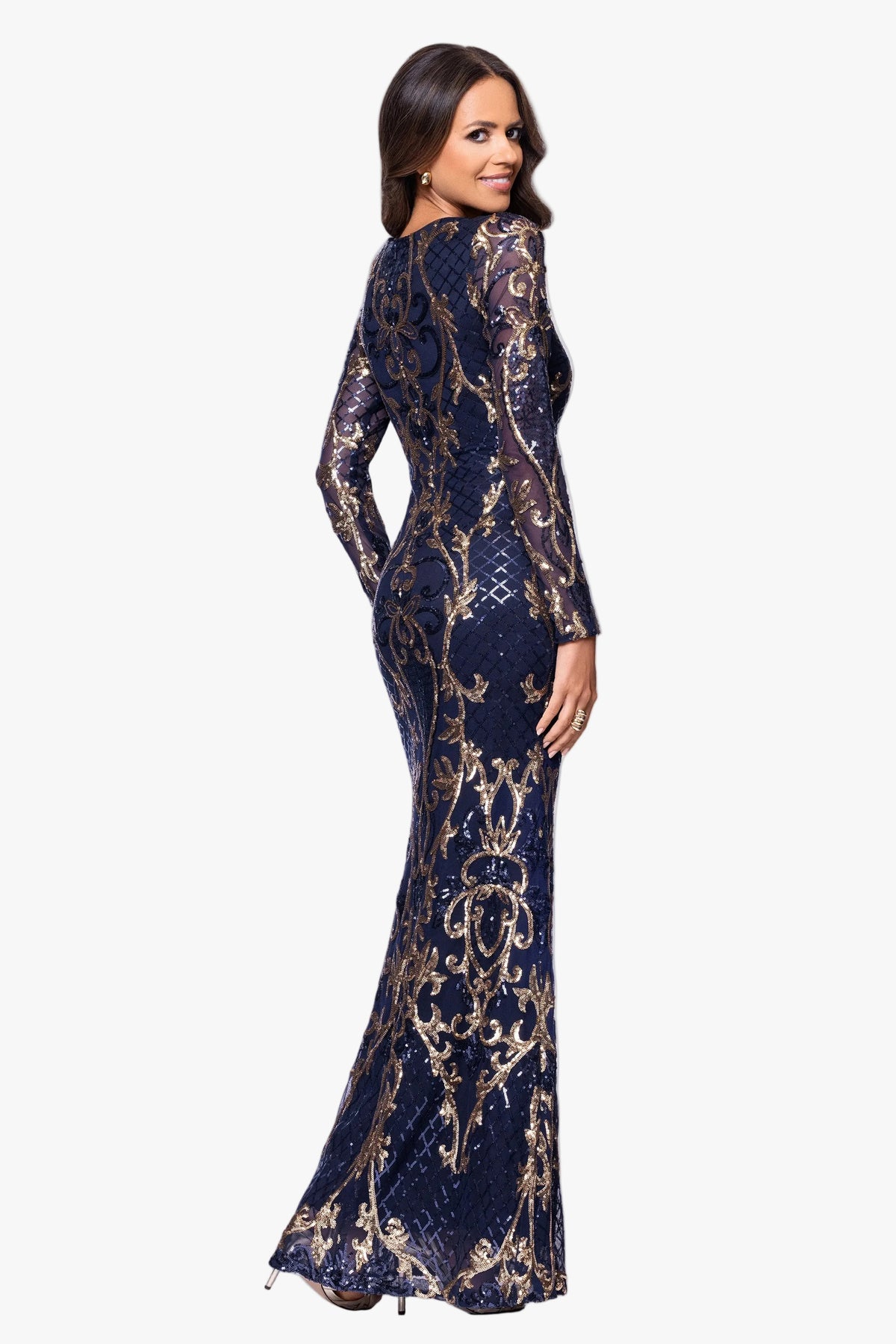 "Nara" Placement Sequin Long Sleeve Dress