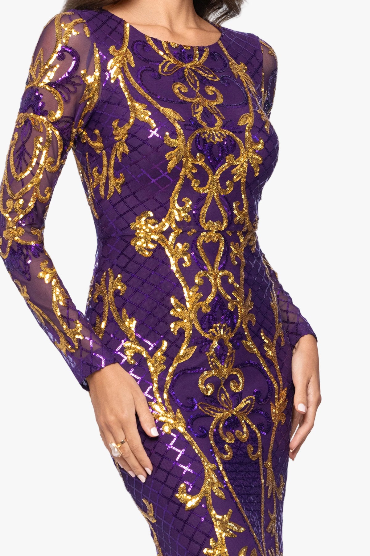 "Nara" Placement Sequin Long Sleeve Dress