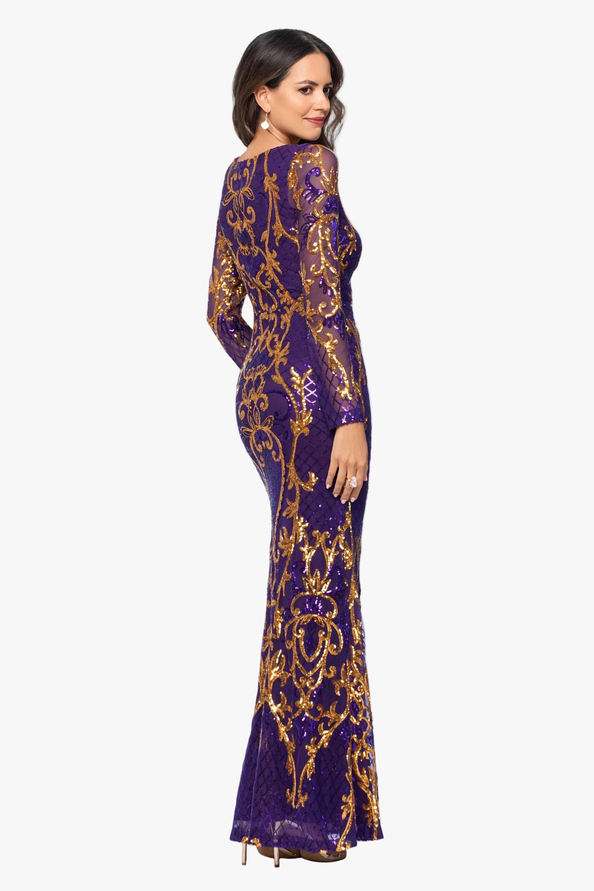 "Nara" Placement Sequin Long Sleeve Dress