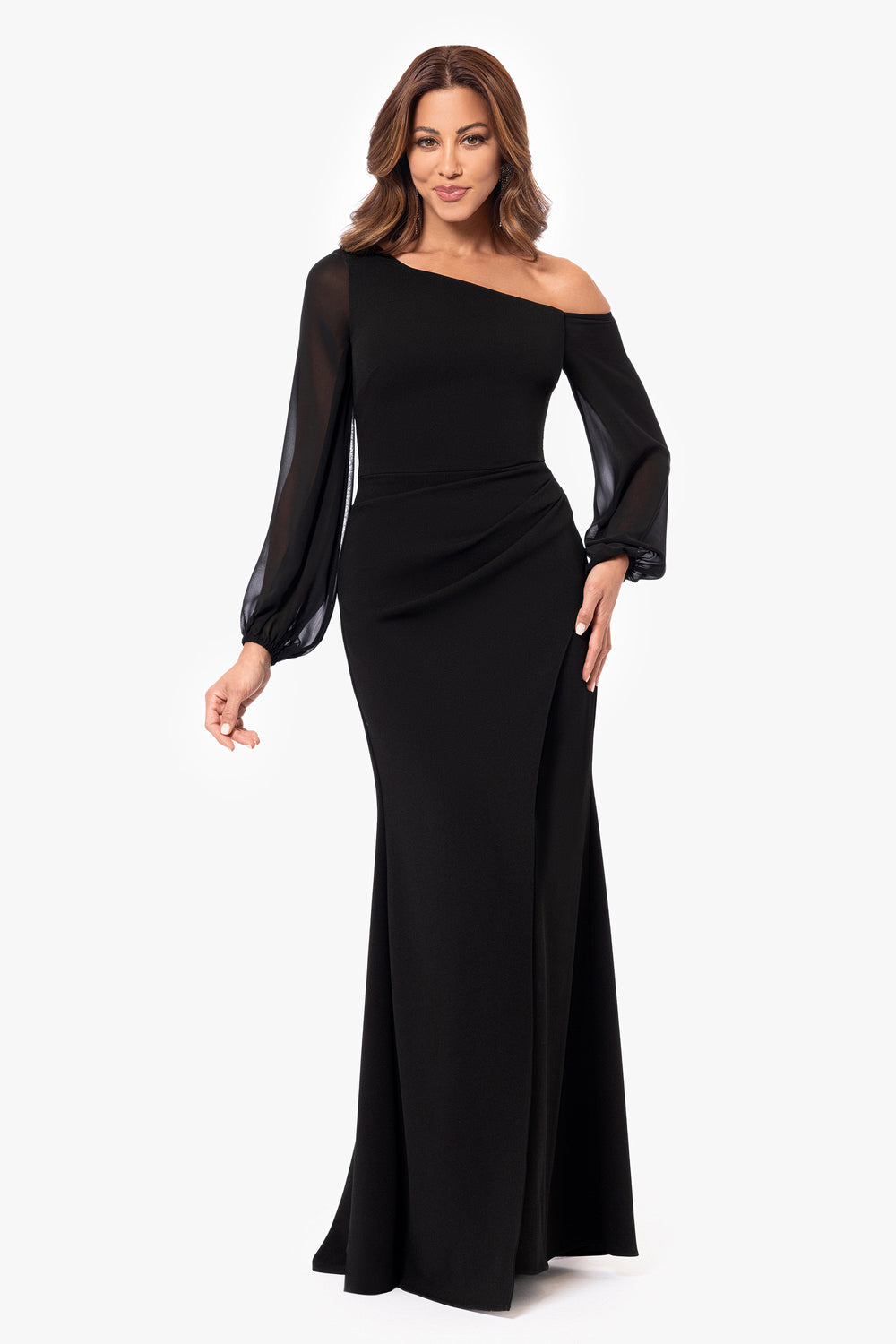betsy and adam long sleeve dress Betsy & Adam Women's Metallic V-Neck Long-Sleeve Gown