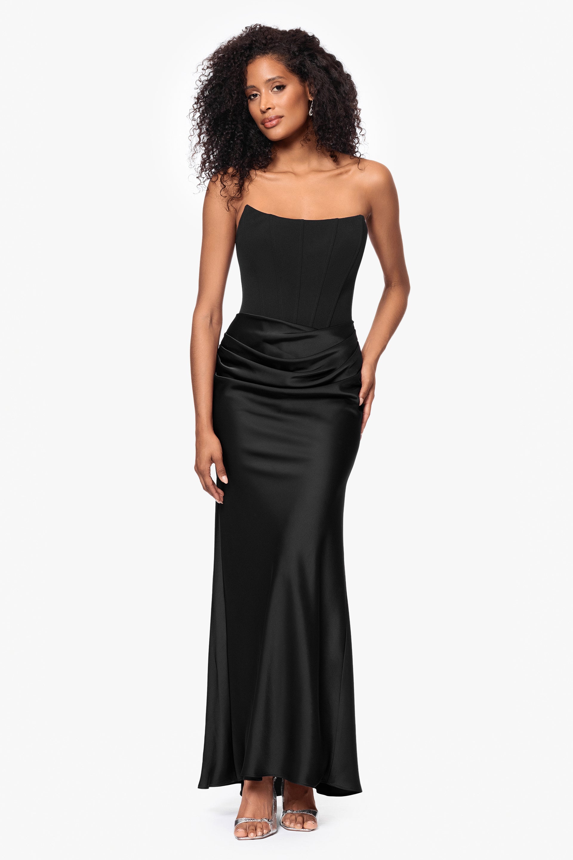 "Debra" Scuba Crepe & Satin Strapless Dress