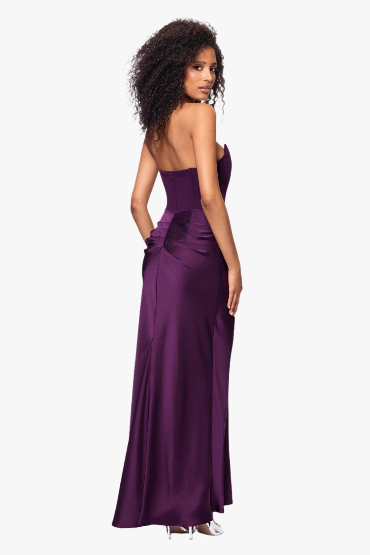 Petite "Debra" Scuba Crepe & Satin Strapless Dress
