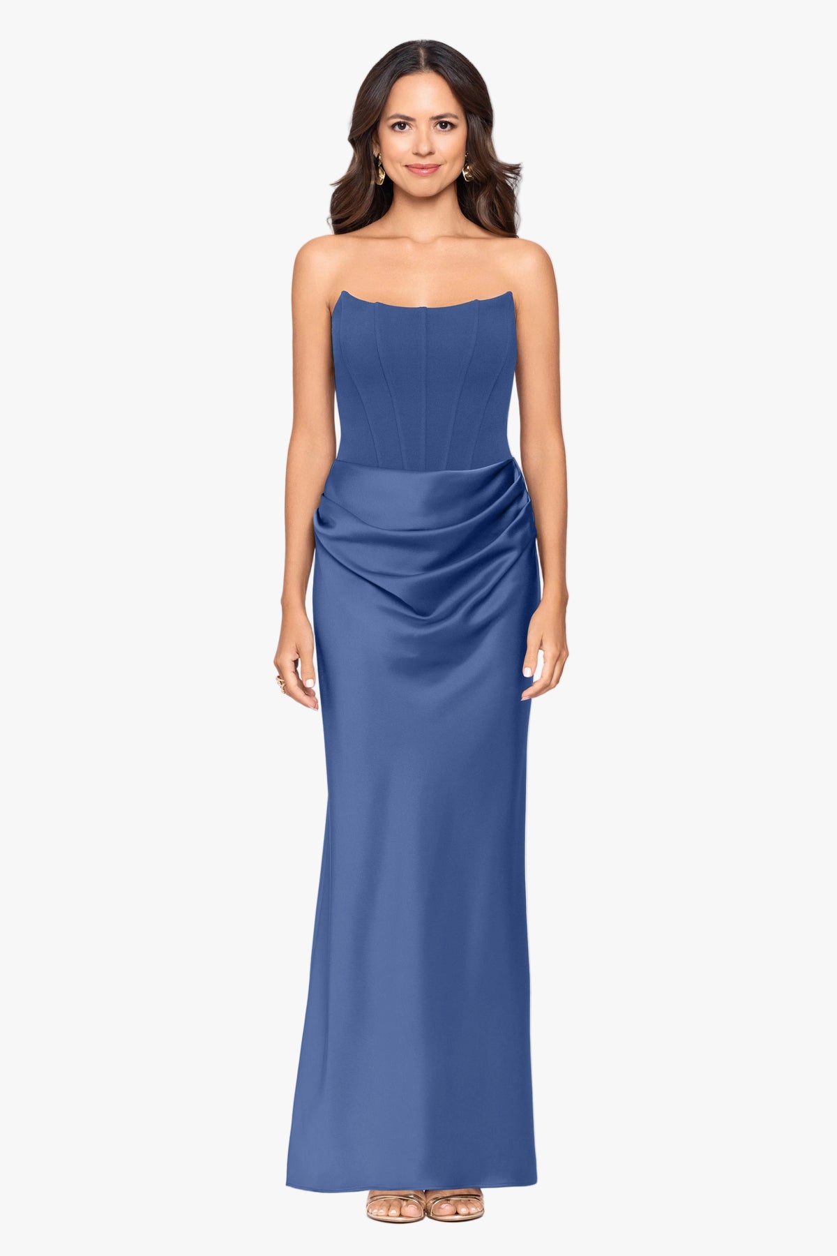 "Debra" Scuba Crepe & Satin Strapless Dress