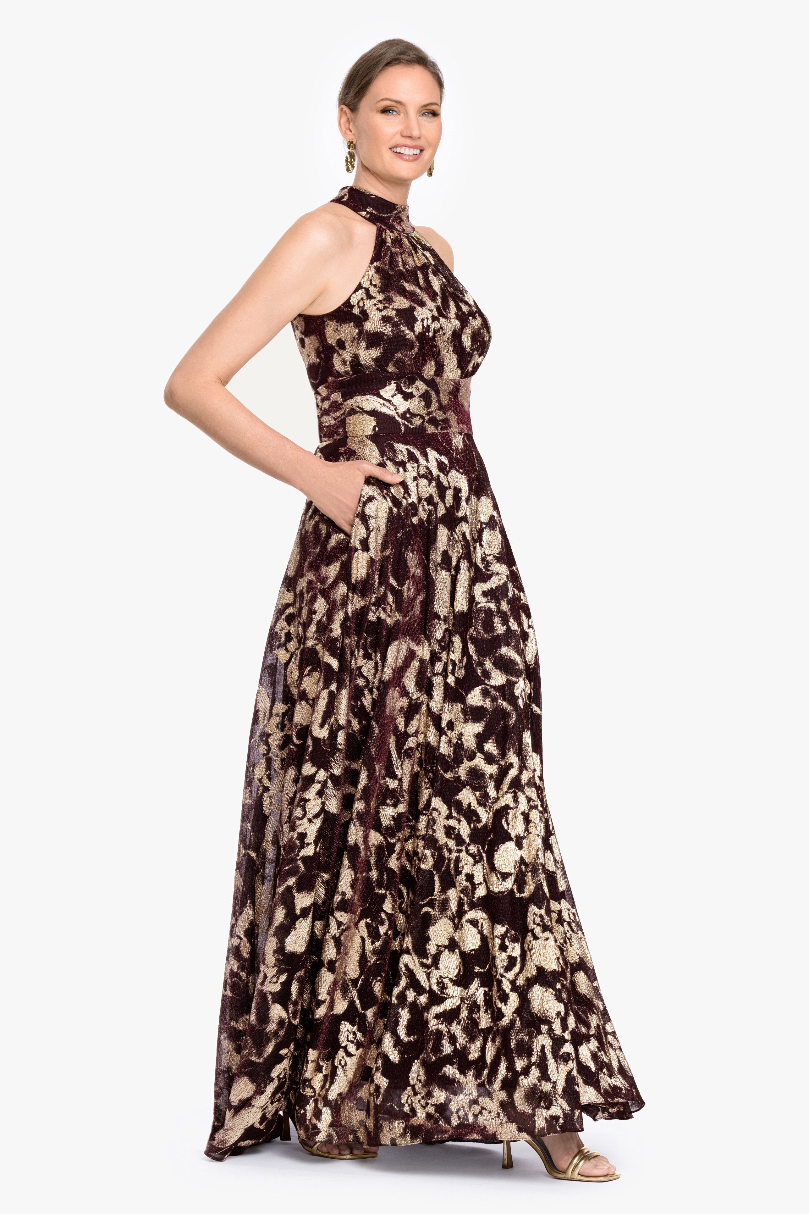 "Alara" Metallic Halter Neck Dress