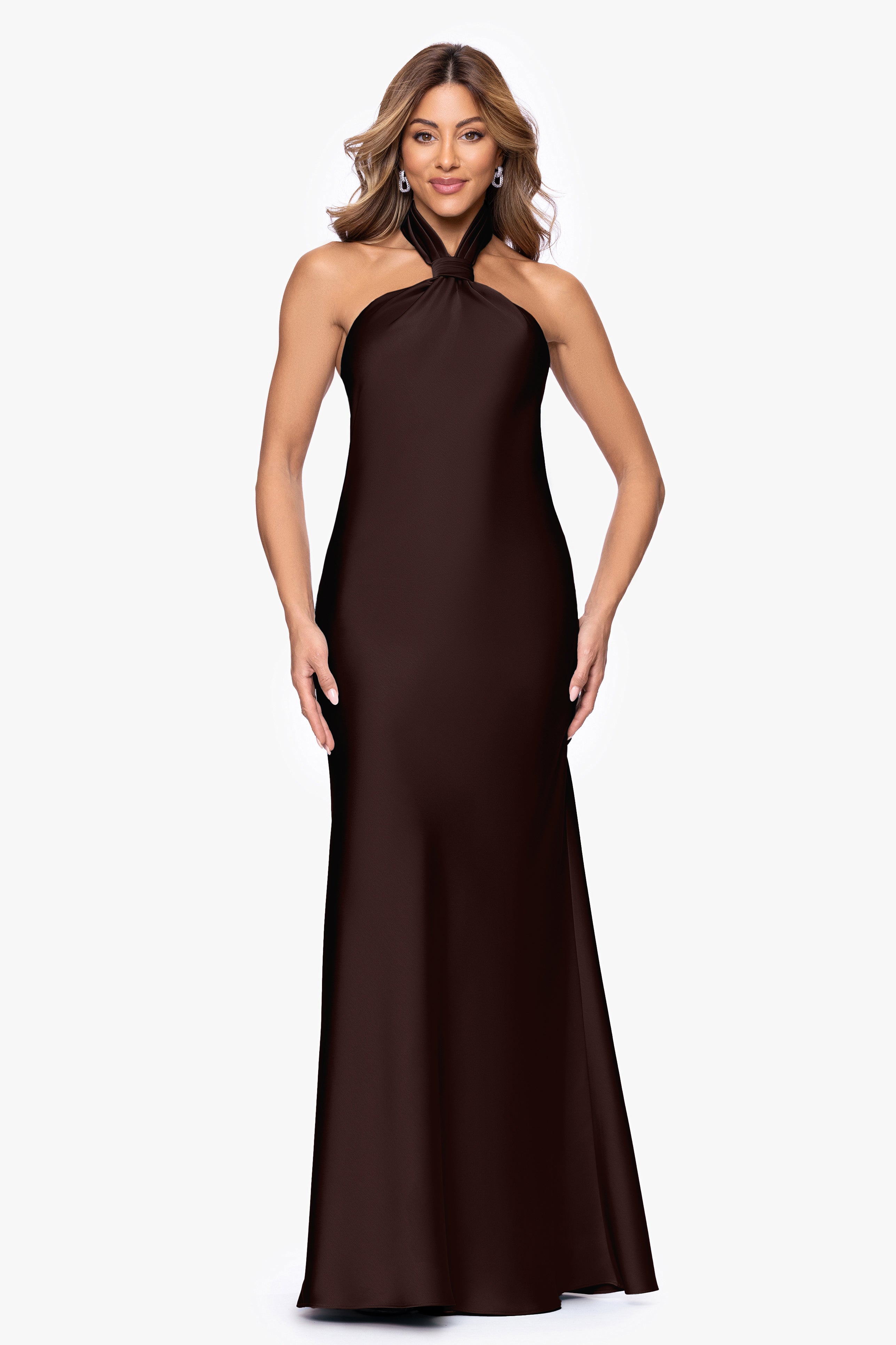 Aqua Knot Halter Gown - Exclusive - Black