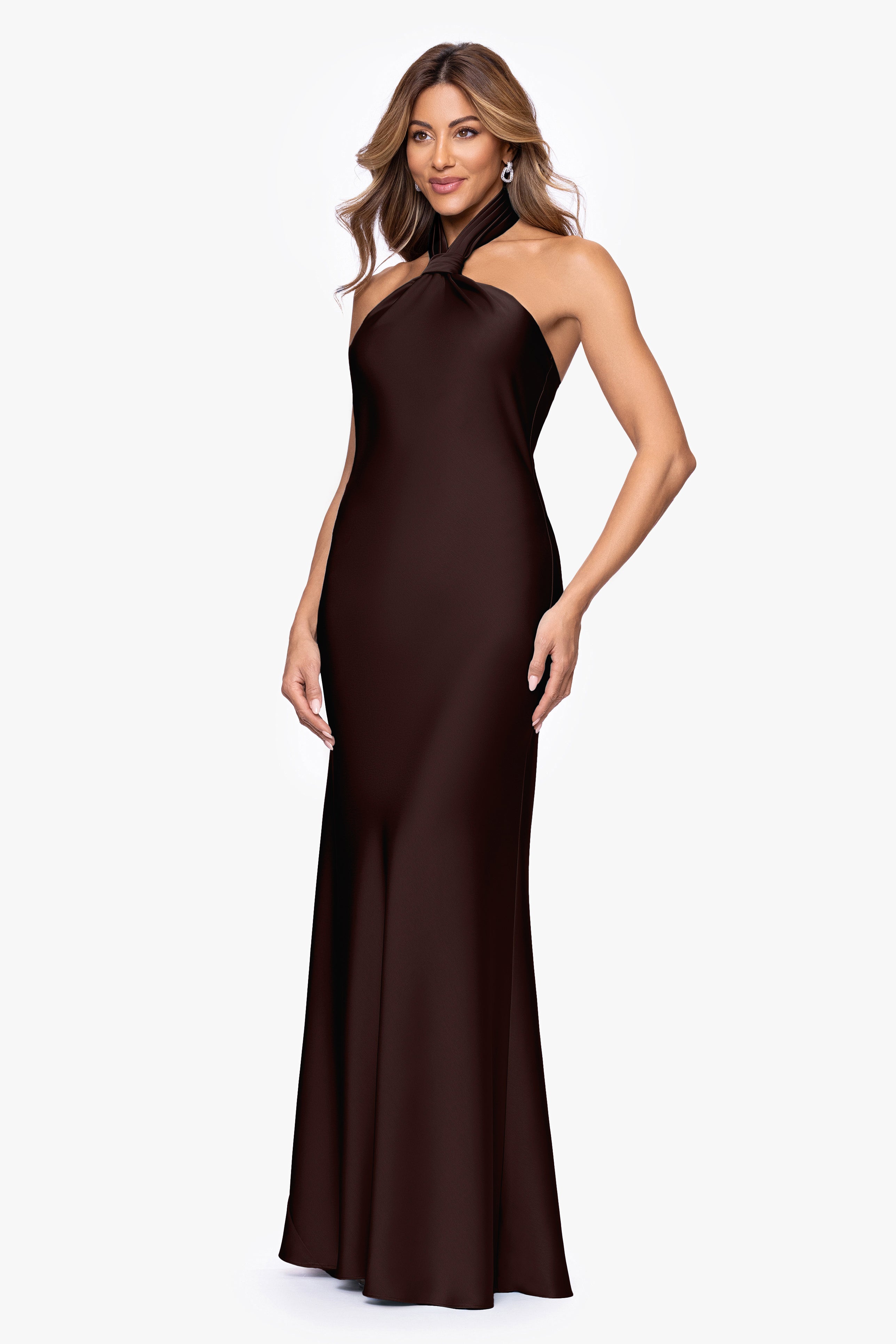 Esmerelda Satin Double Knotted Halter Neck Dress