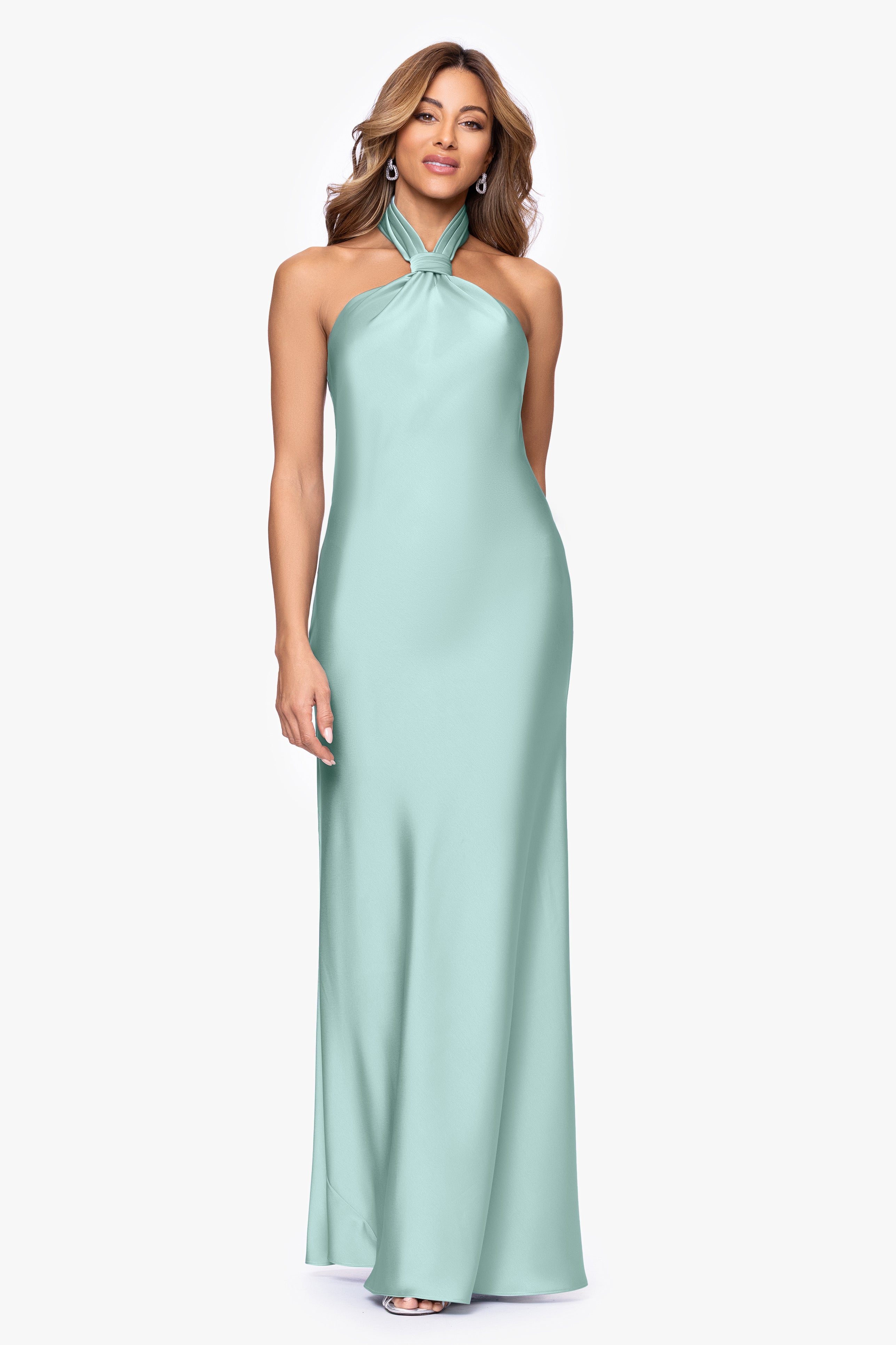 "Esmerelda" Satin Double Knotted Halter Neck Floor Length Dress