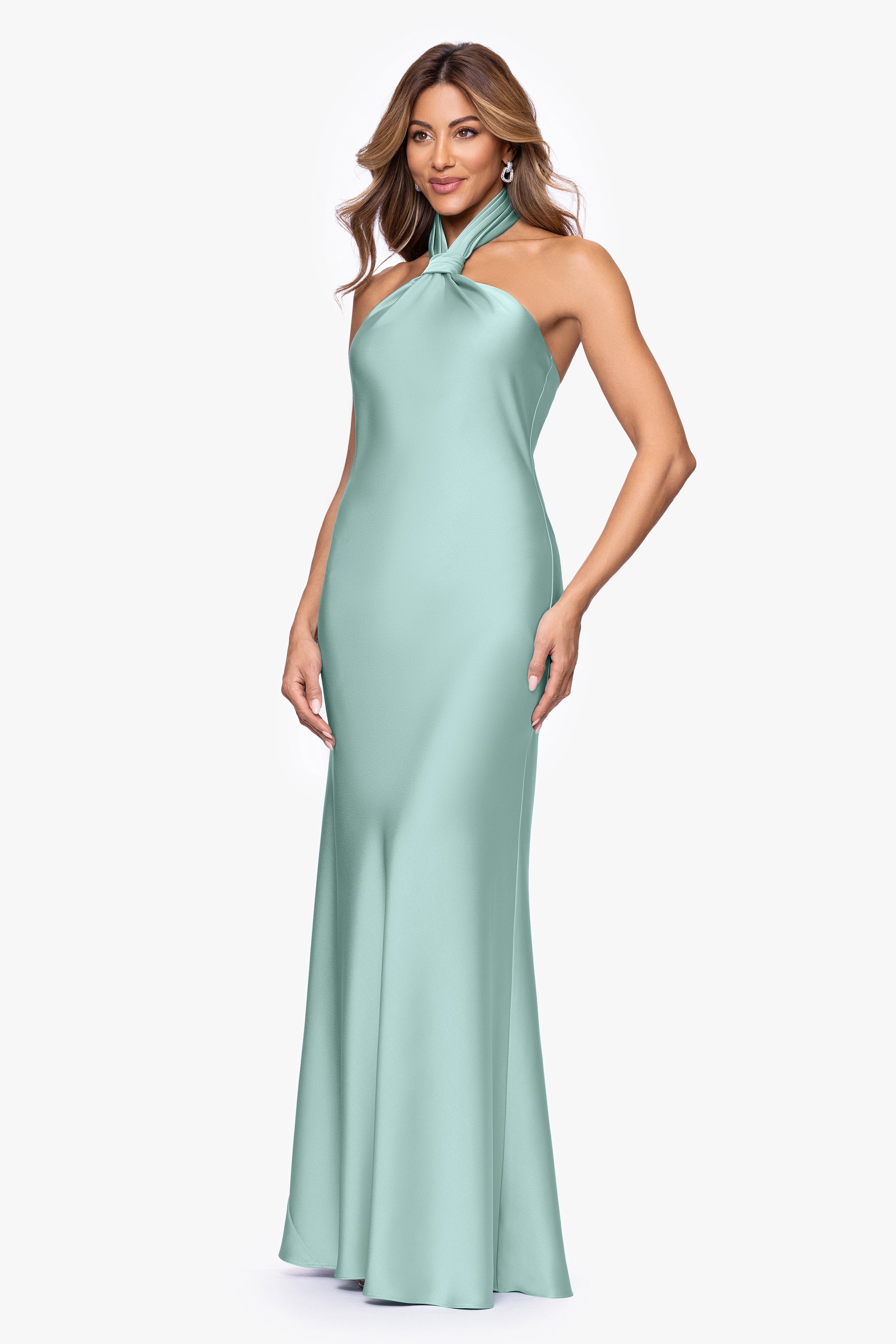 "Esmerelda" Satin Double Knotted Halter Neck Floor Length Dress
