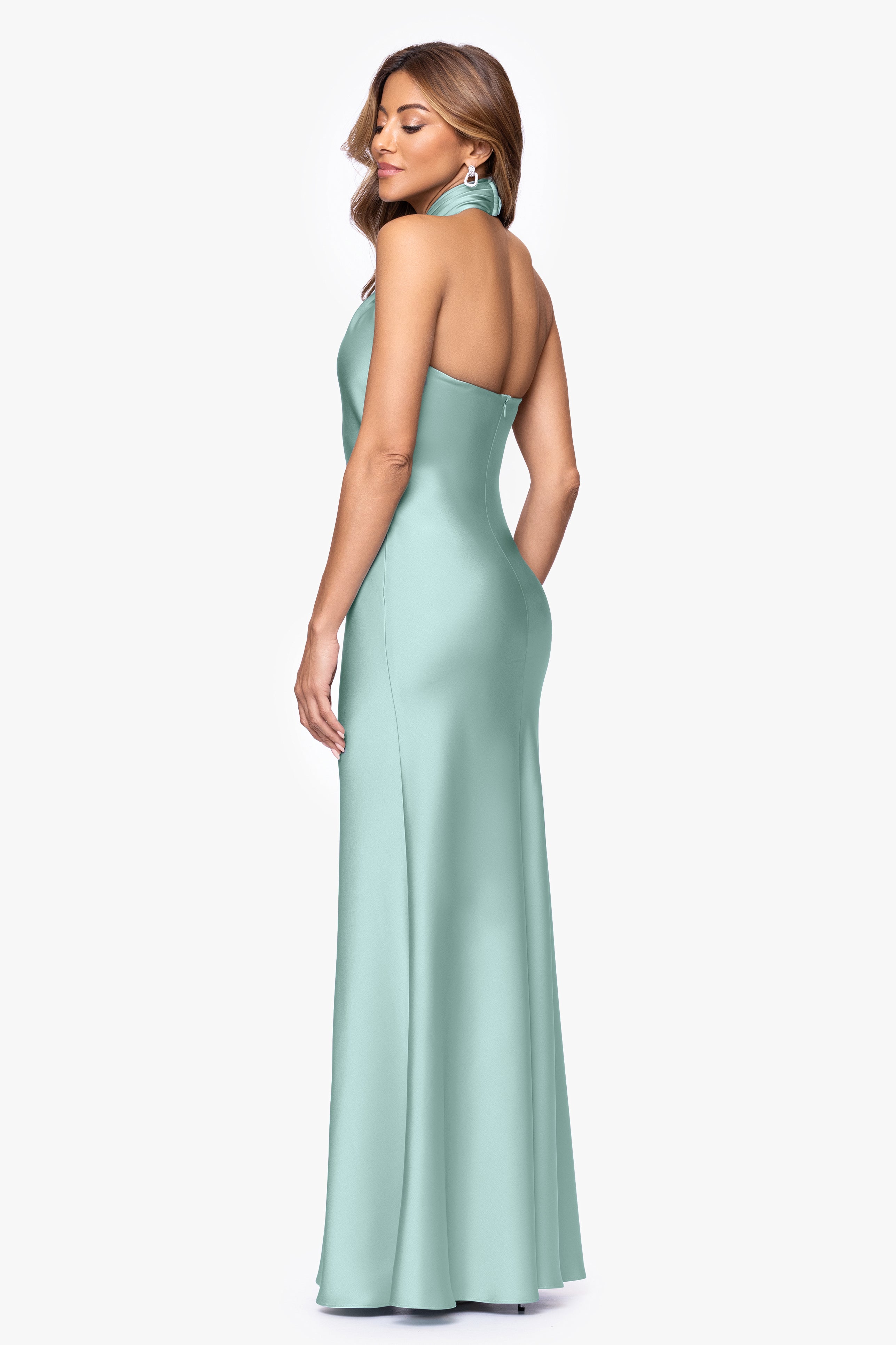 "Esmerelda" Satin Double Knotted Halter Neck Floor Length Dress