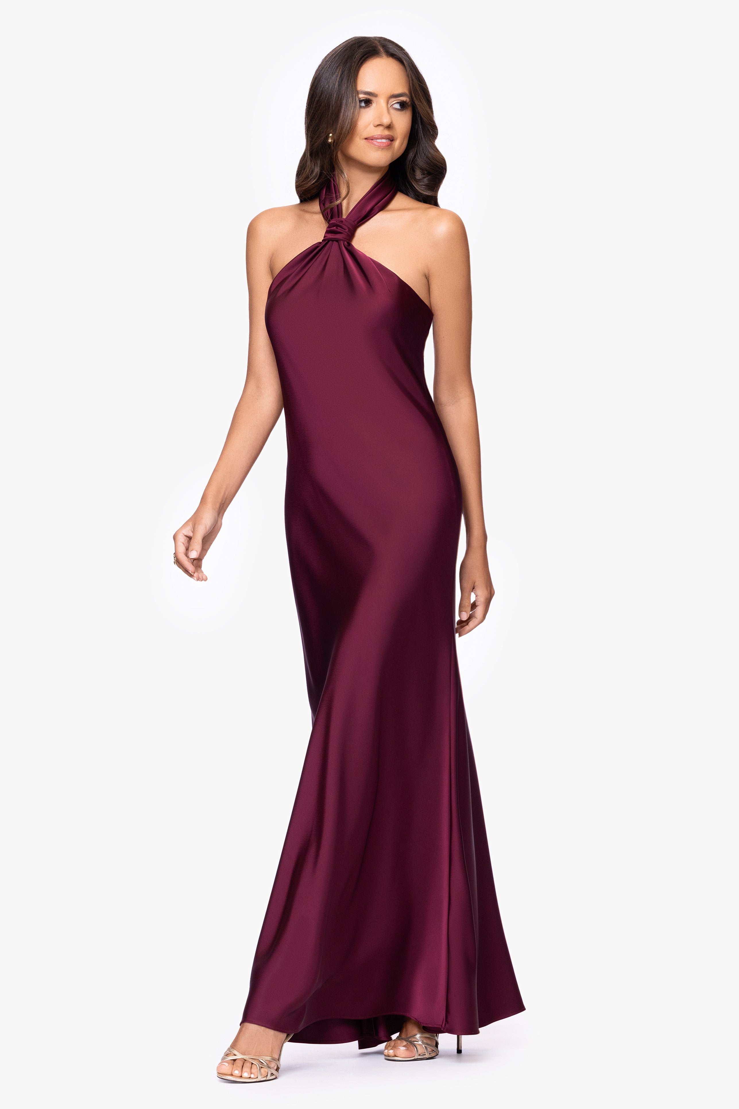 "Esmerelda" Satin Double Knotted Halter Neck Floor Length Dress