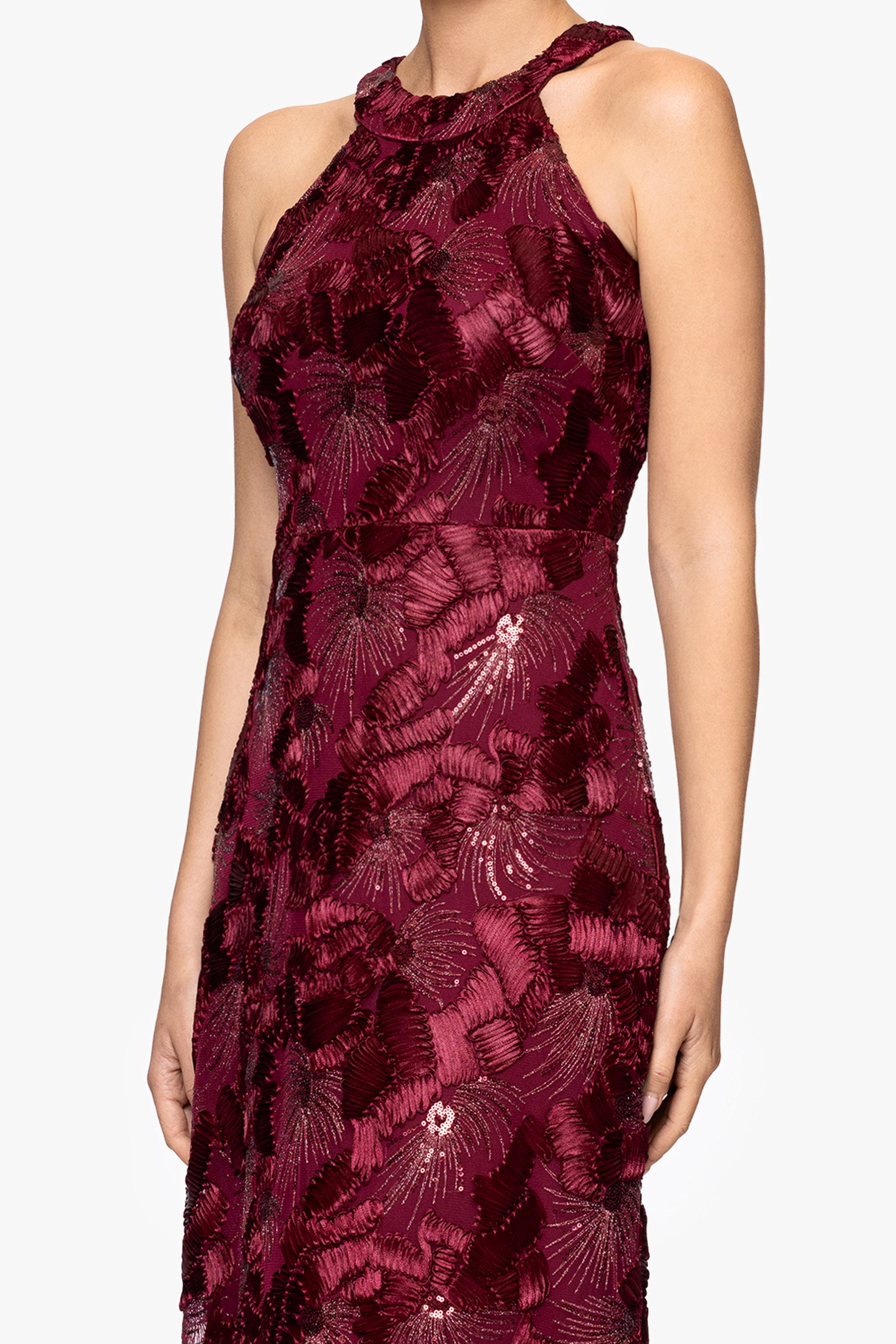 "Fabiana" Halter Neck Soutache and Sequin Floor Length Dress